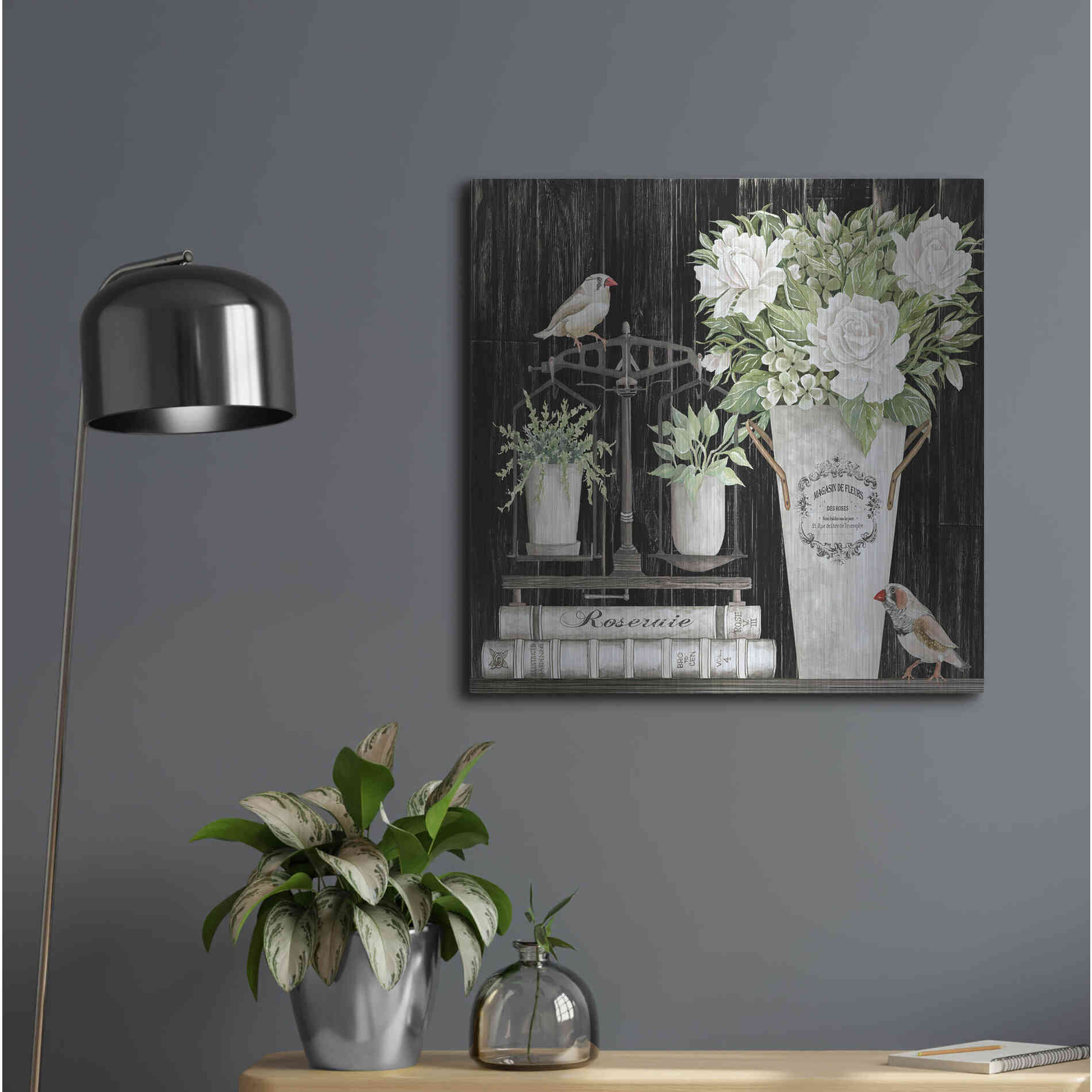 Luxe Metal Art 'Roses and Scales' by Cindy Jacobs, Metal Wall Art,24x24