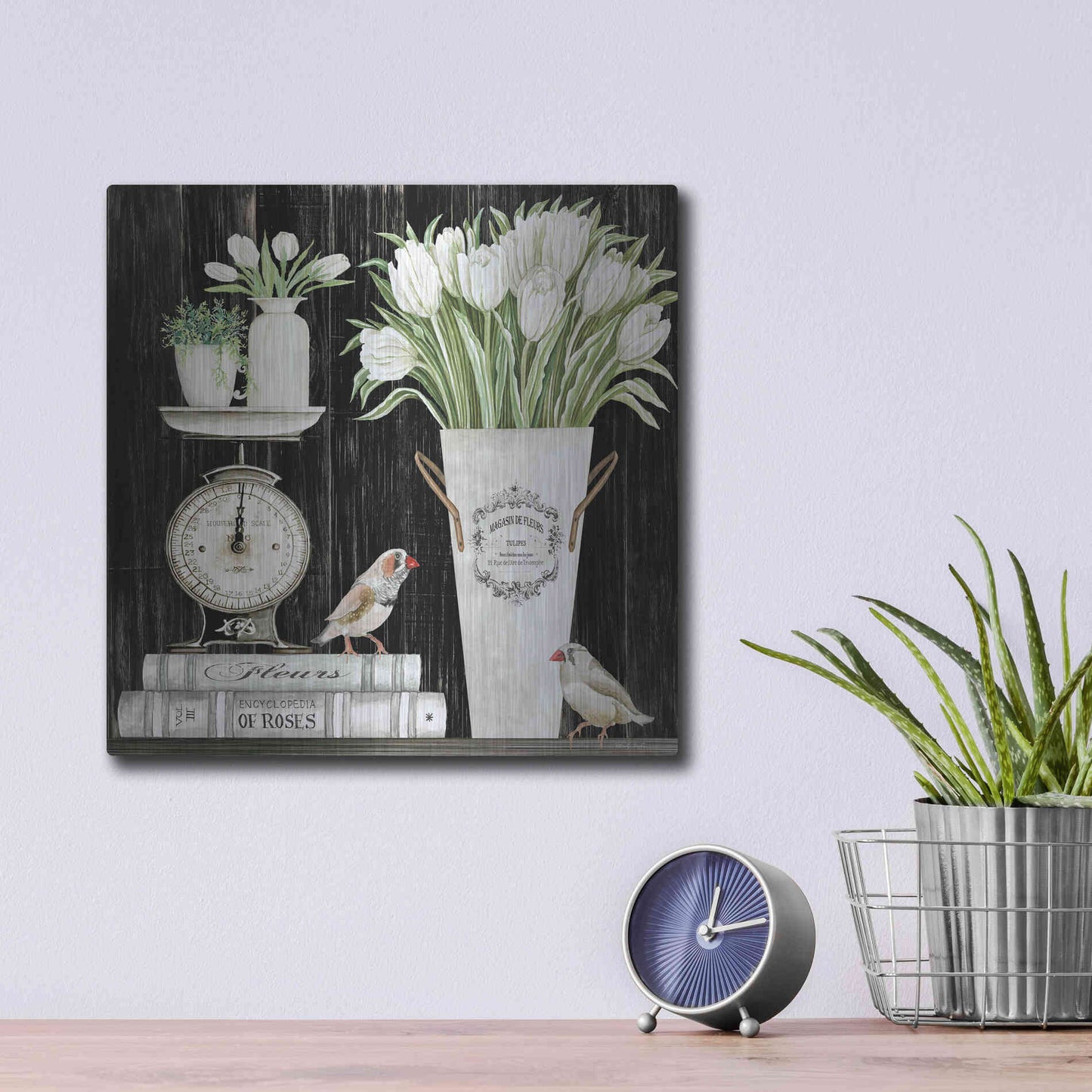 Luxe Metal Art 'Tulips and Scales' by Cindy Jacobs, Metal Wall Art,12x12