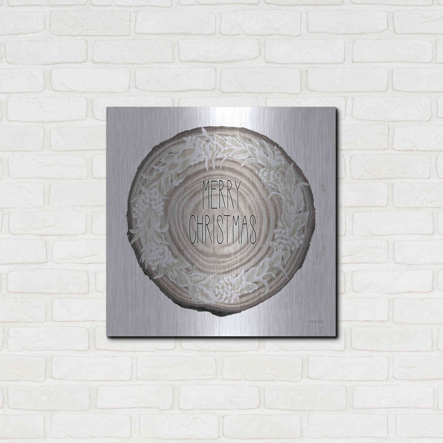 Luxe Metal Art 'Wood Land Merry Christmas Wreath' by Cindy Jacobs, Metal Wall Art,24x24