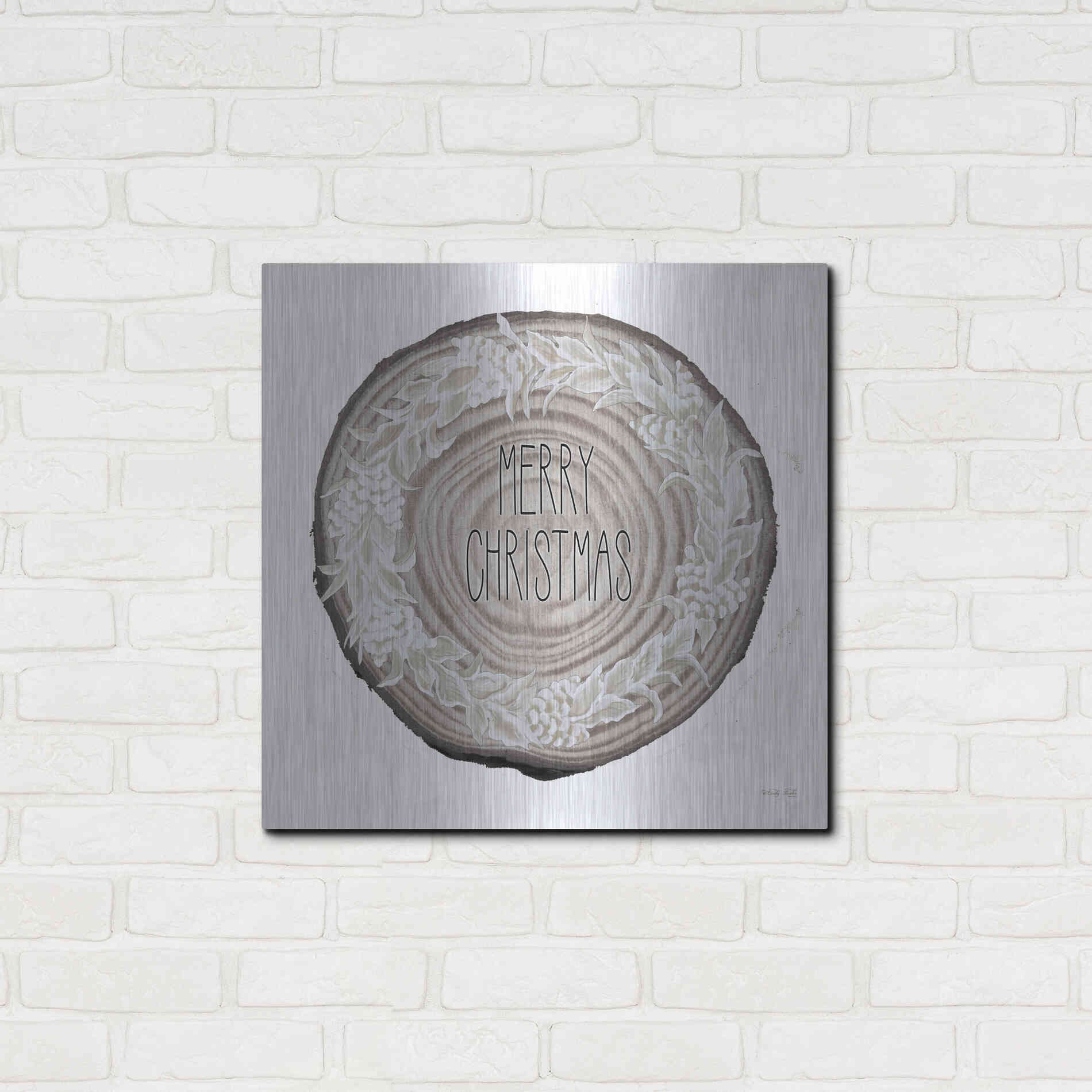 Luxe Metal Art 'Wood Land Merry Christmas Wreath' by Cindy Jacobs, Metal Wall Art,24x24