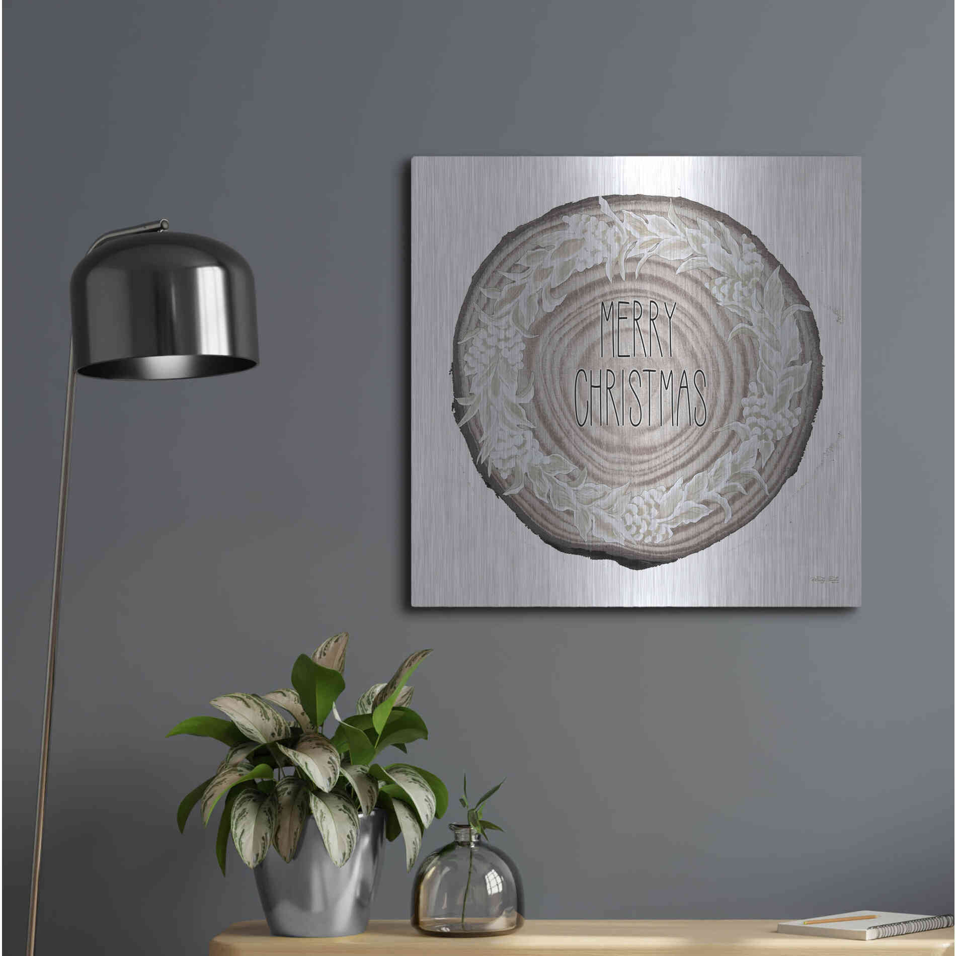 Luxe Metal Art 'Wood Land Merry Christmas Wreath' by Cindy Jacobs, Metal Wall Art,24x24