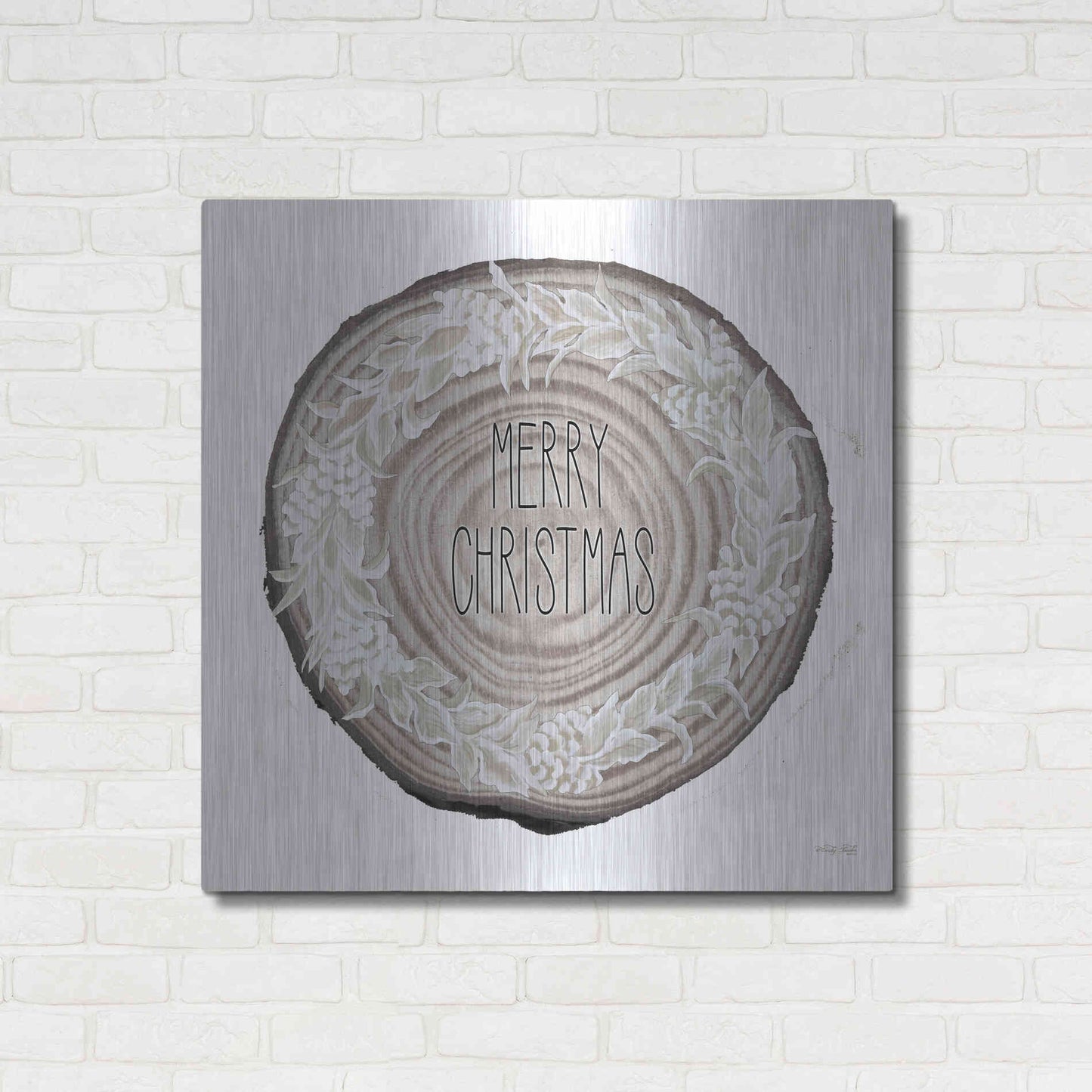 Luxe Metal Art 'Wood Land Merry Christmas Wreath' by Cindy Jacobs, Metal Wall Art,36x36