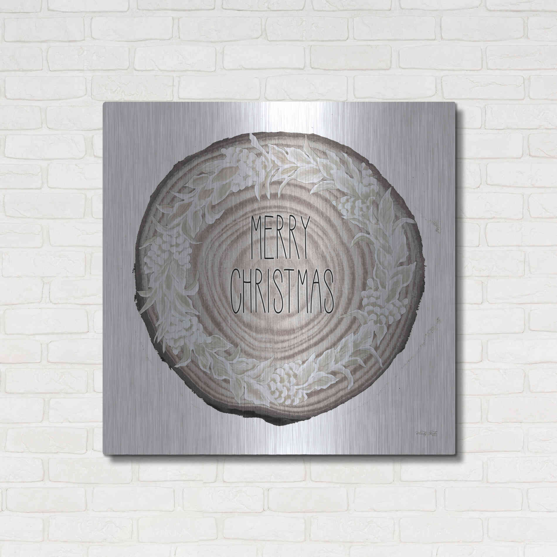 Luxe Metal Art 'Wood Land Merry Christmas Wreath' by Cindy Jacobs, Metal Wall Art,36x36