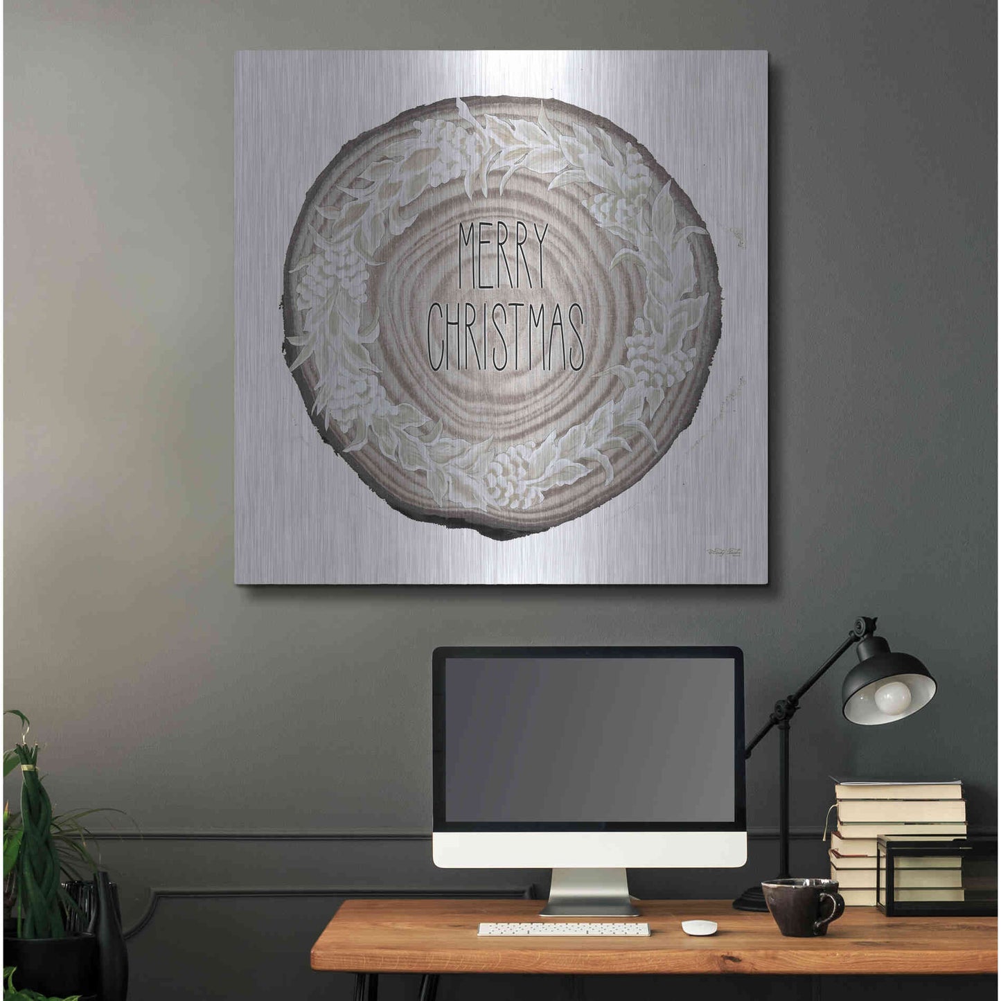 Luxe Metal Art 'Wood Land Merry Christmas Wreath' by Cindy Jacobs, Metal Wall Art,36x36