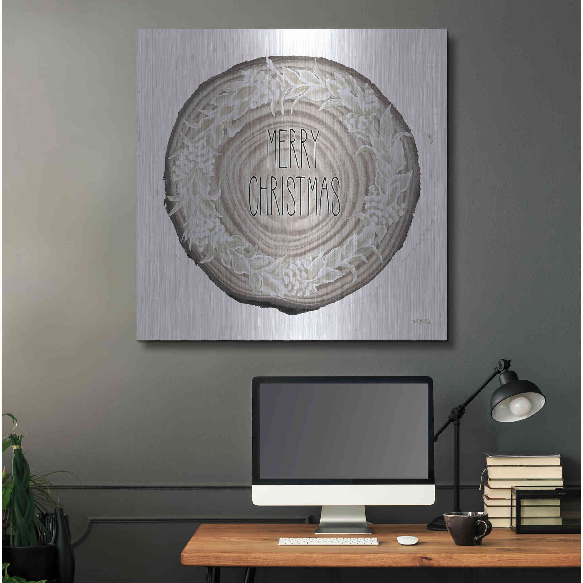 Luxe Metal Art 'Wood Land Merry Christmas Wreath' by Cindy Jacobs, Metal Wall Art,36x36