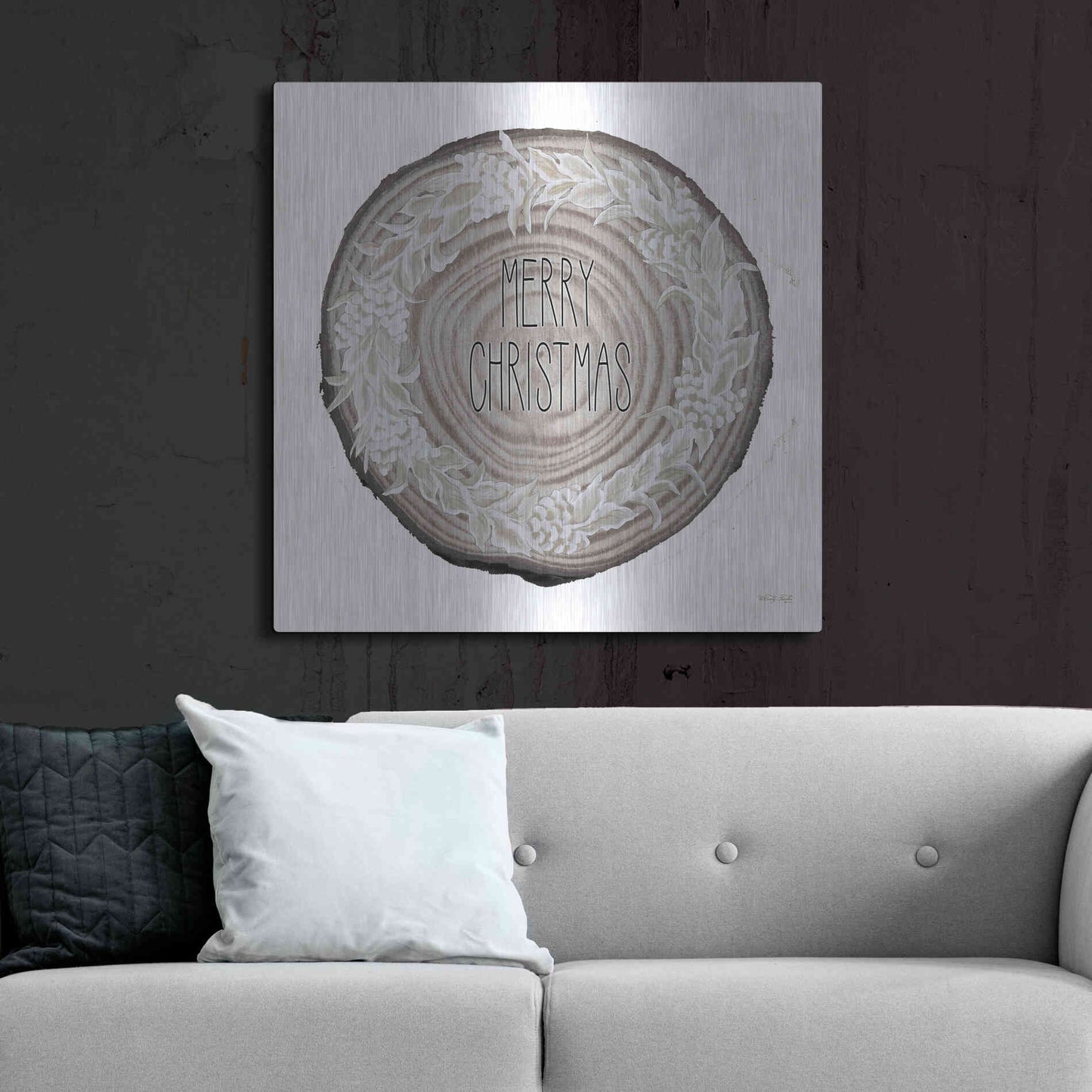 Luxe Metal Art 'Wood Land Merry Christmas Wreath' by Cindy Jacobs, Metal Wall Art,36x36