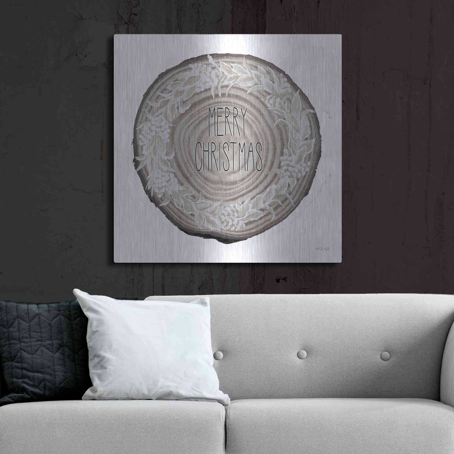 Luxe Metal Art 'Wood Land Merry Christmas Wreath' by Cindy Jacobs, Metal Wall Art,36x36