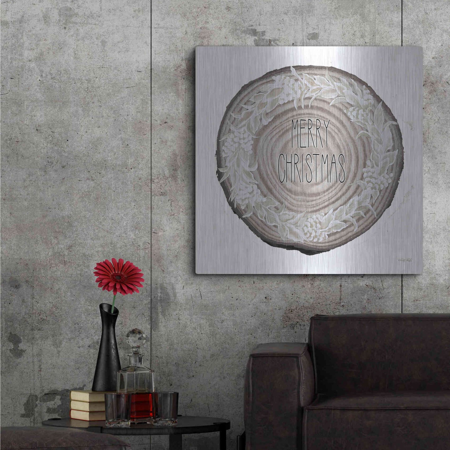 Luxe Metal Art 'Wood Land Merry Christmas Wreath' by Cindy Jacobs, Metal Wall Art,36x36