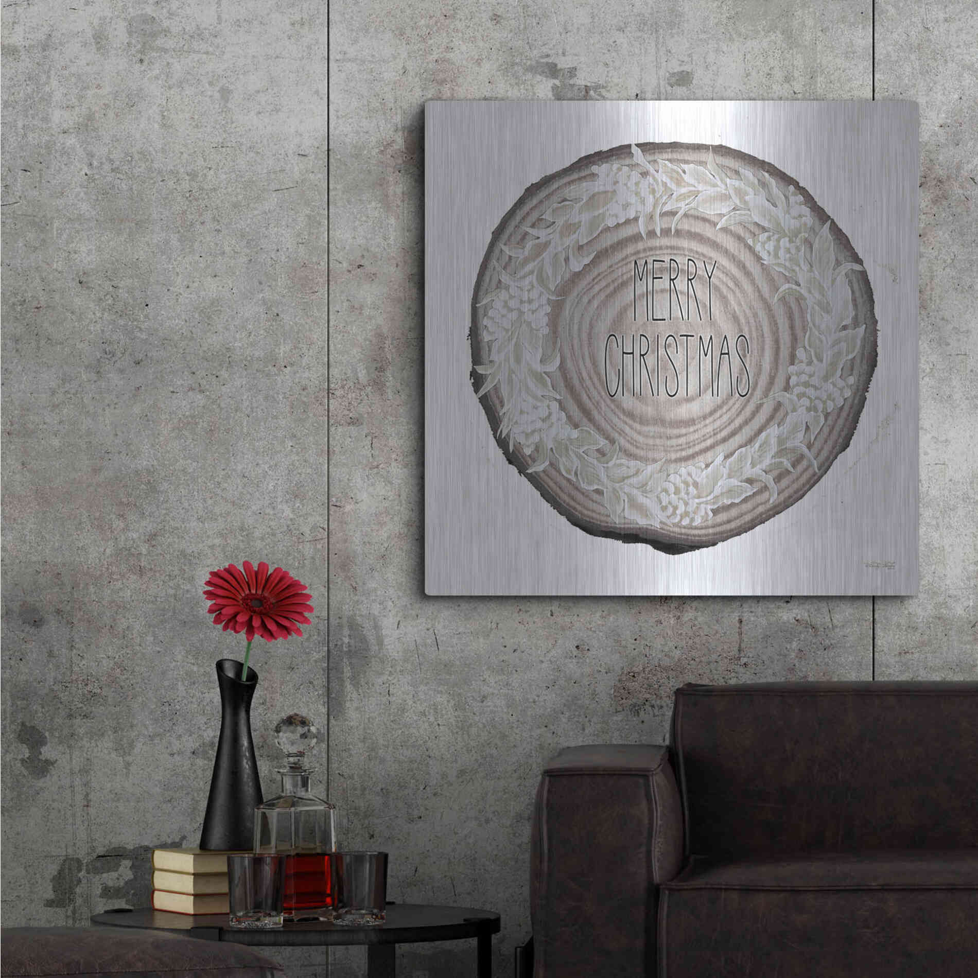 Luxe Metal Art 'Wood Land Merry Christmas Wreath' by Cindy Jacobs, Metal Wall Art,36x36