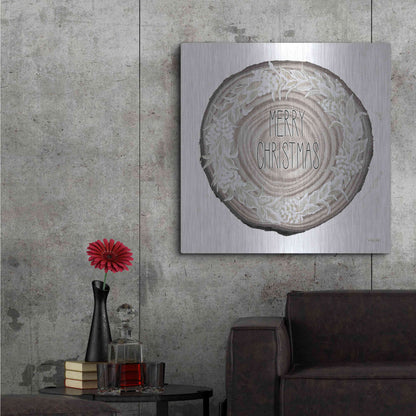 Luxe Metal Art 'Wood Land Merry Christmas Wreath' by Cindy Jacobs, Metal Wall Art,36x36