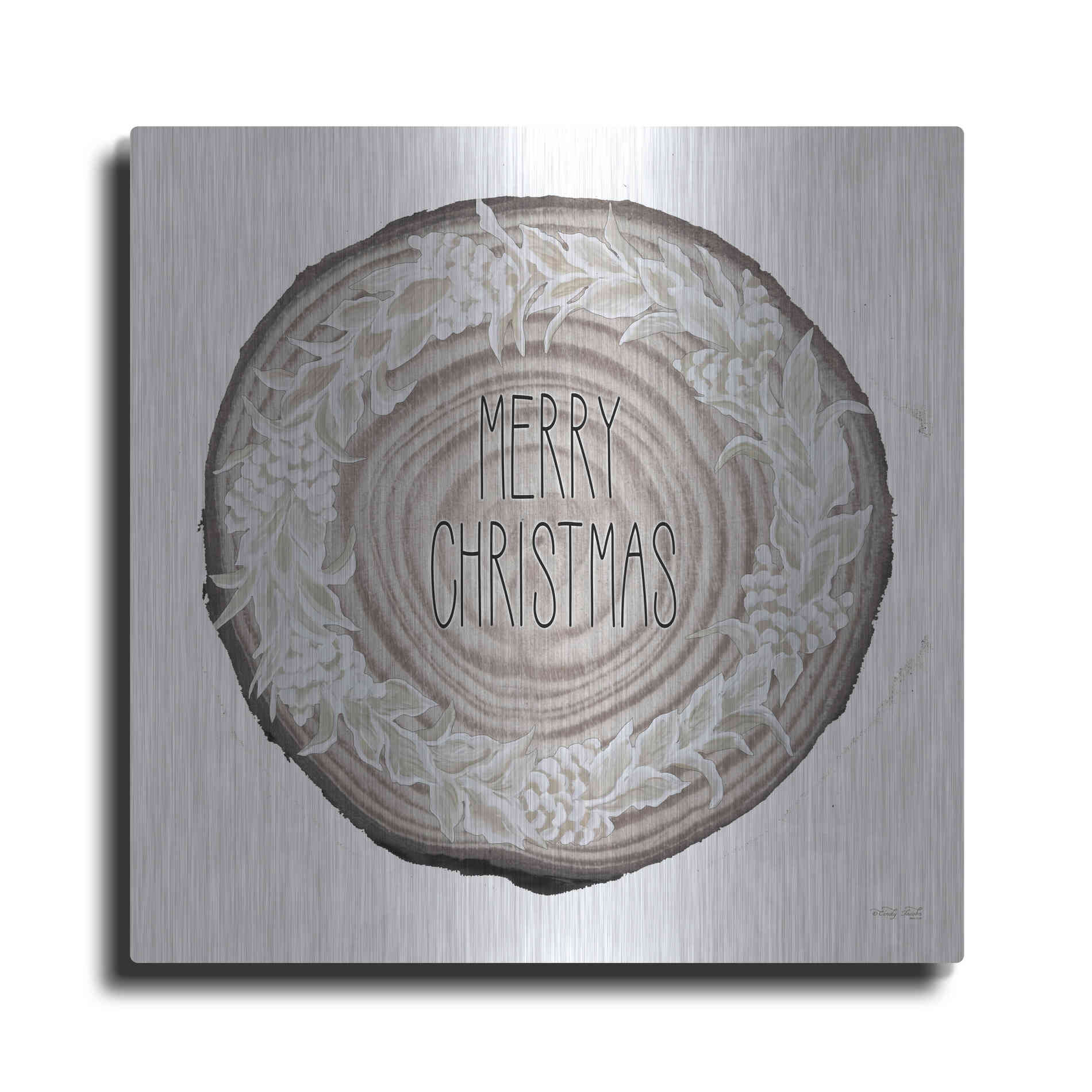 Luxe Metal Art 'Wood Land Merry Christmas Wreath' by Cindy Jacobs, Metal Wall Art