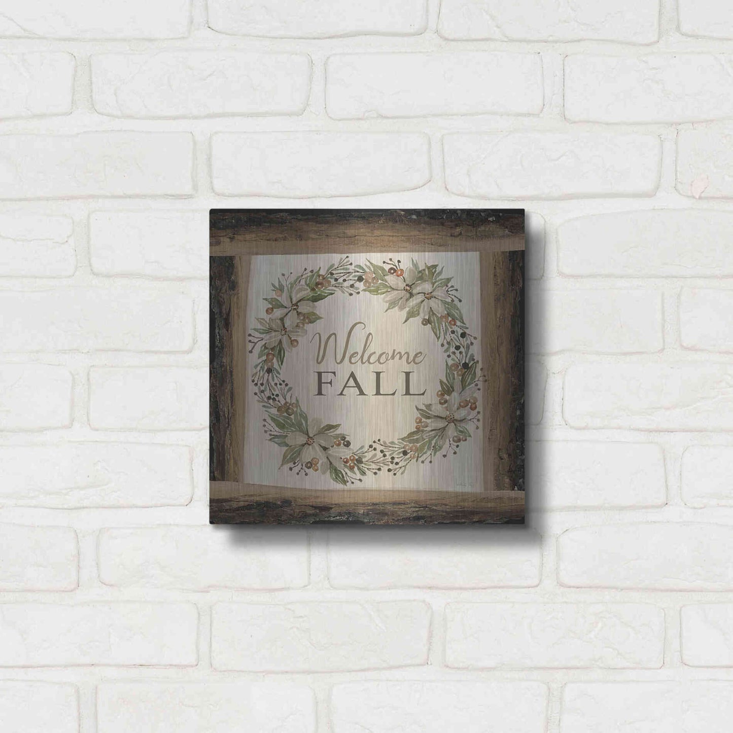 Luxe Metal Art 'Welcome Fall Wreath' by Cindy Jacobs, Metal Wall Art,12x12