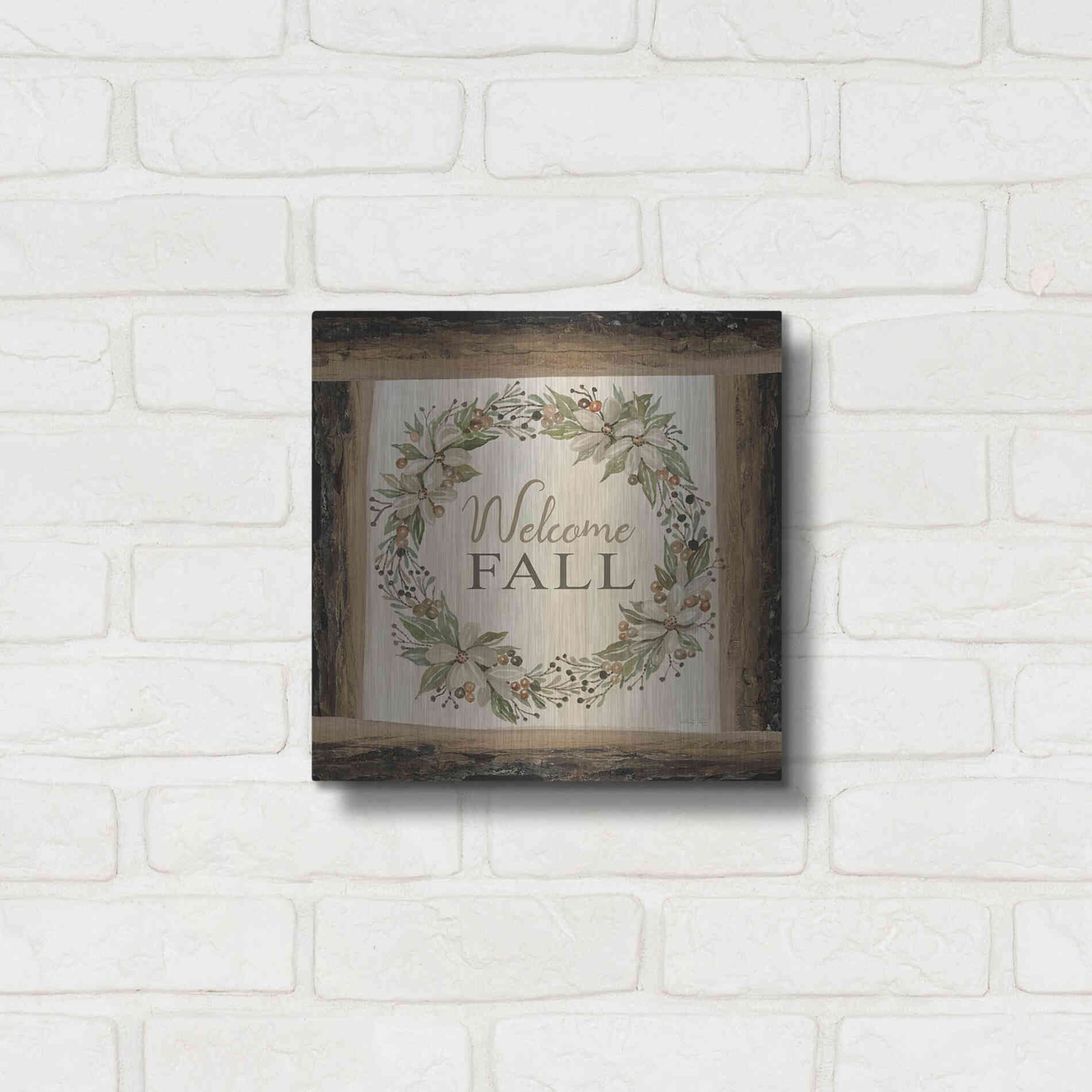 Luxe Metal Art 'Welcome Fall Wreath' by Cindy Jacobs, Metal Wall Art,12x12