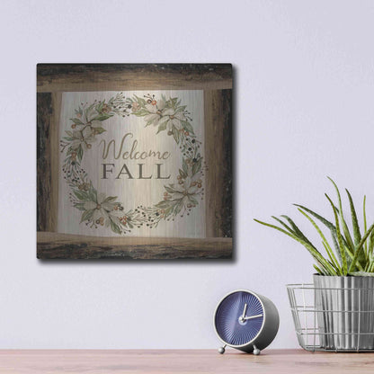 Luxe Metal Art 'Welcome Fall Wreath' by Cindy Jacobs, Metal Wall Art,12x12