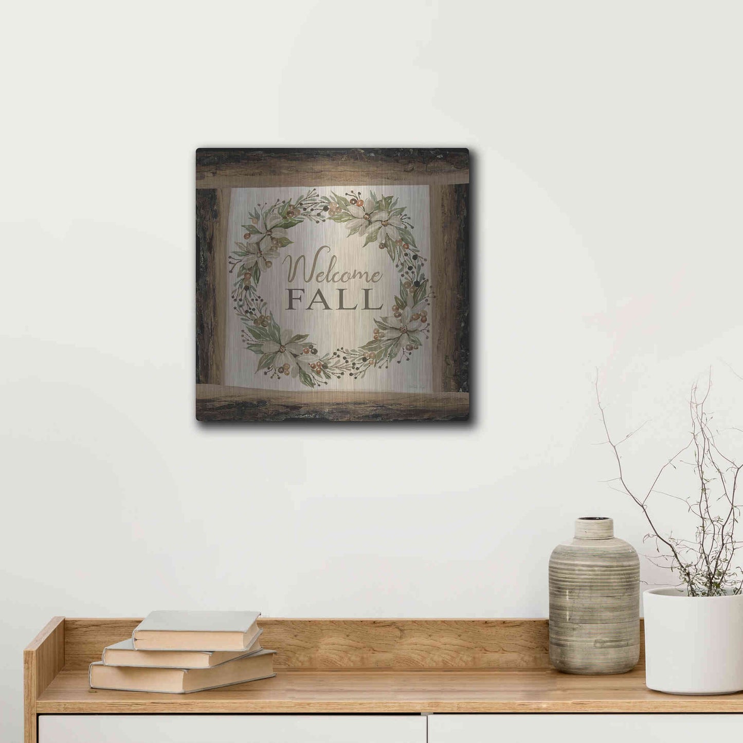 Luxe Metal Art 'Welcome Fall Wreath' by Cindy Jacobs, Metal Wall Art,12x12