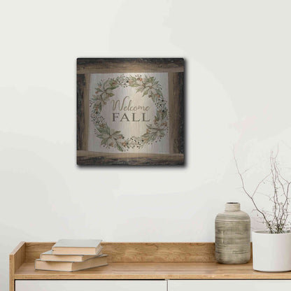 Luxe Metal Art 'Welcome Fall Wreath' by Cindy Jacobs, Metal Wall Art,12x12