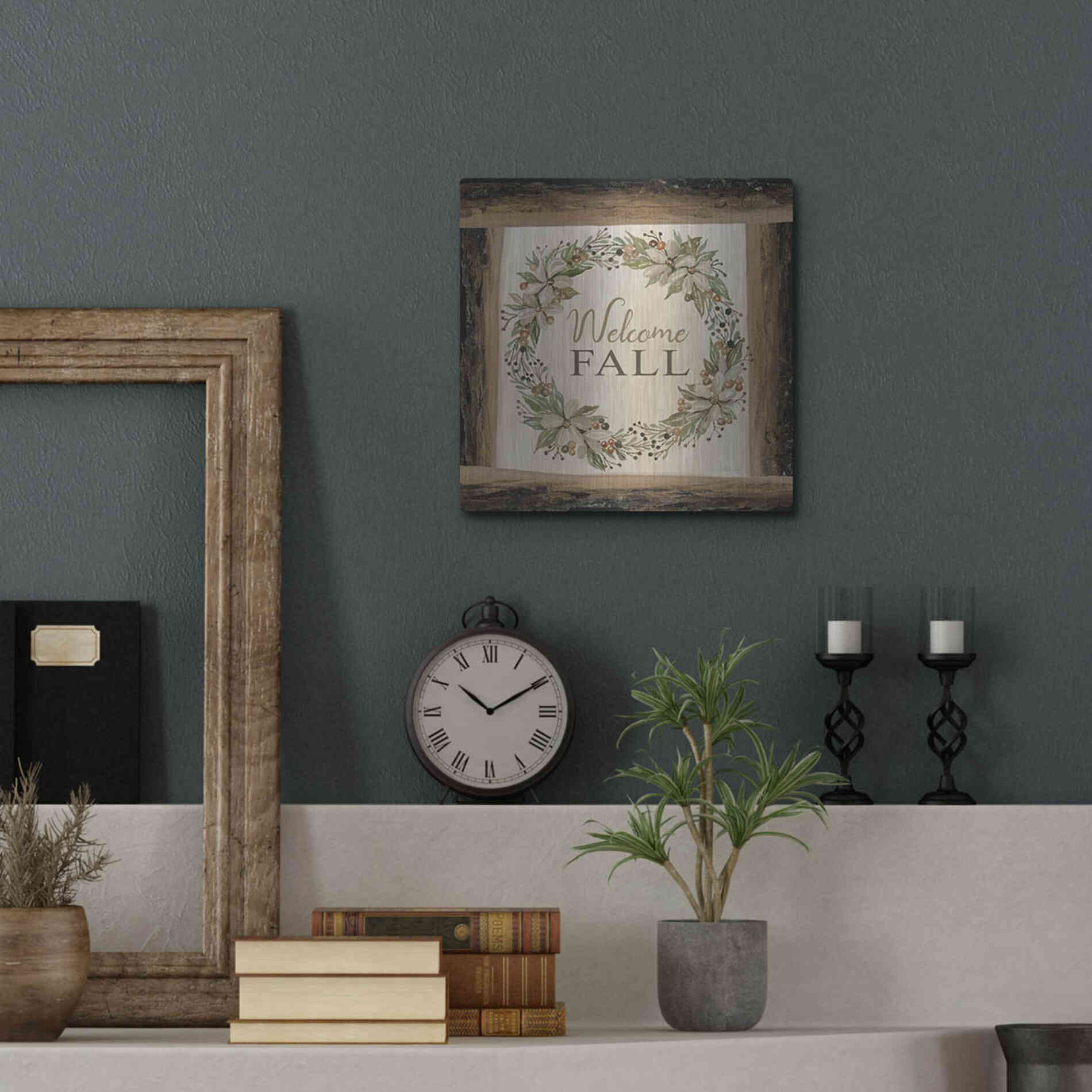 Luxe Metal Art 'Welcome Fall Wreath' by Cindy Jacobs, Metal Wall Art,12x12