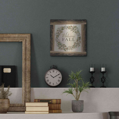 Luxe Metal Art 'Welcome Fall Wreath' by Cindy Jacobs, Metal Wall Art,12x12