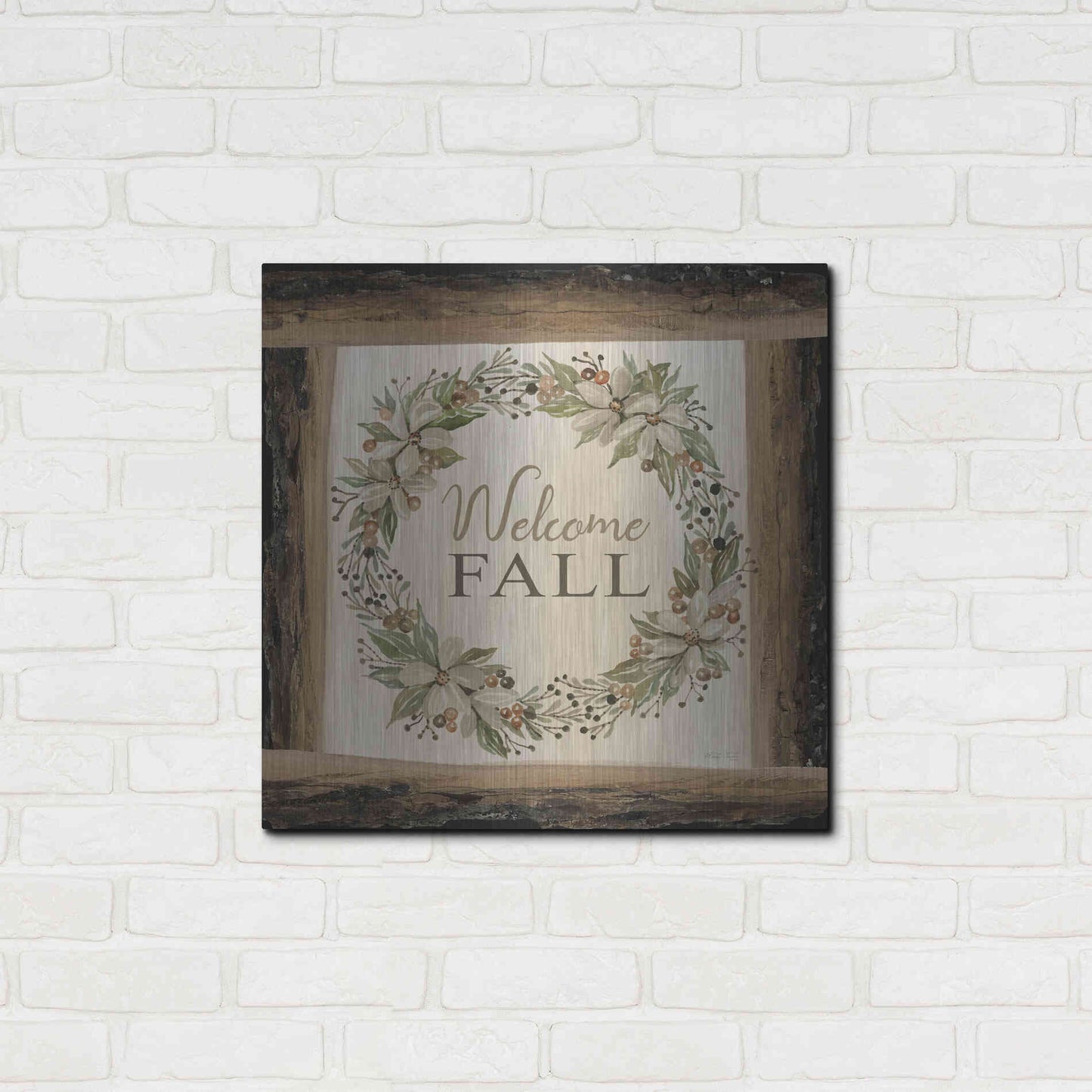 Luxe Metal Art 'Welcome Fall Wreath' by Cindy Jacobs, Metal Wall Art,24x24