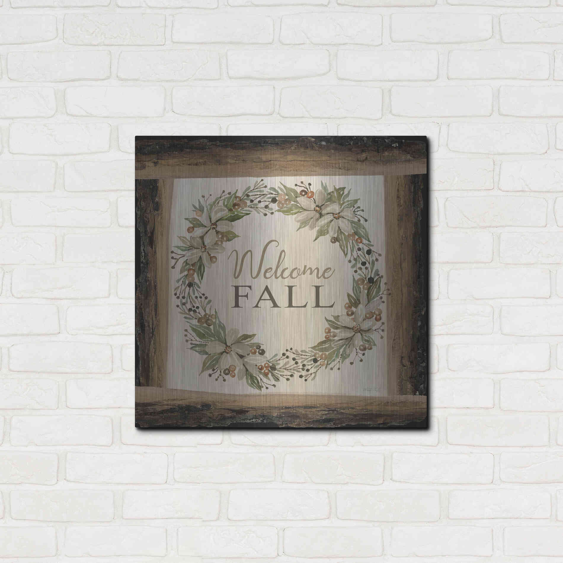 Luxe Metal Art 'Welcome Fall Wreath' by Cindy Jacobs, Metal Wall Art,24x24