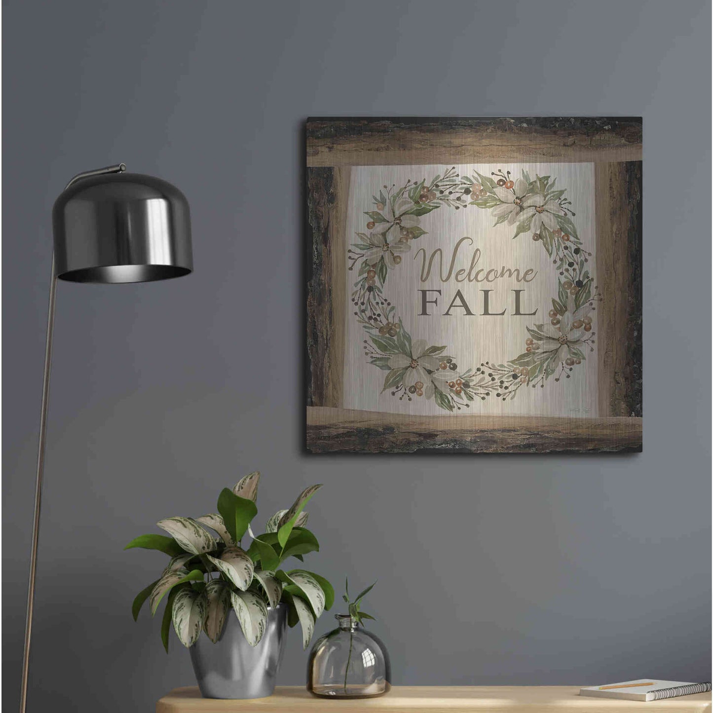 Luxe Metal Art 'Welcome Fall Wreath' by Cindy Jacobs, Metal Wall Art,24x24