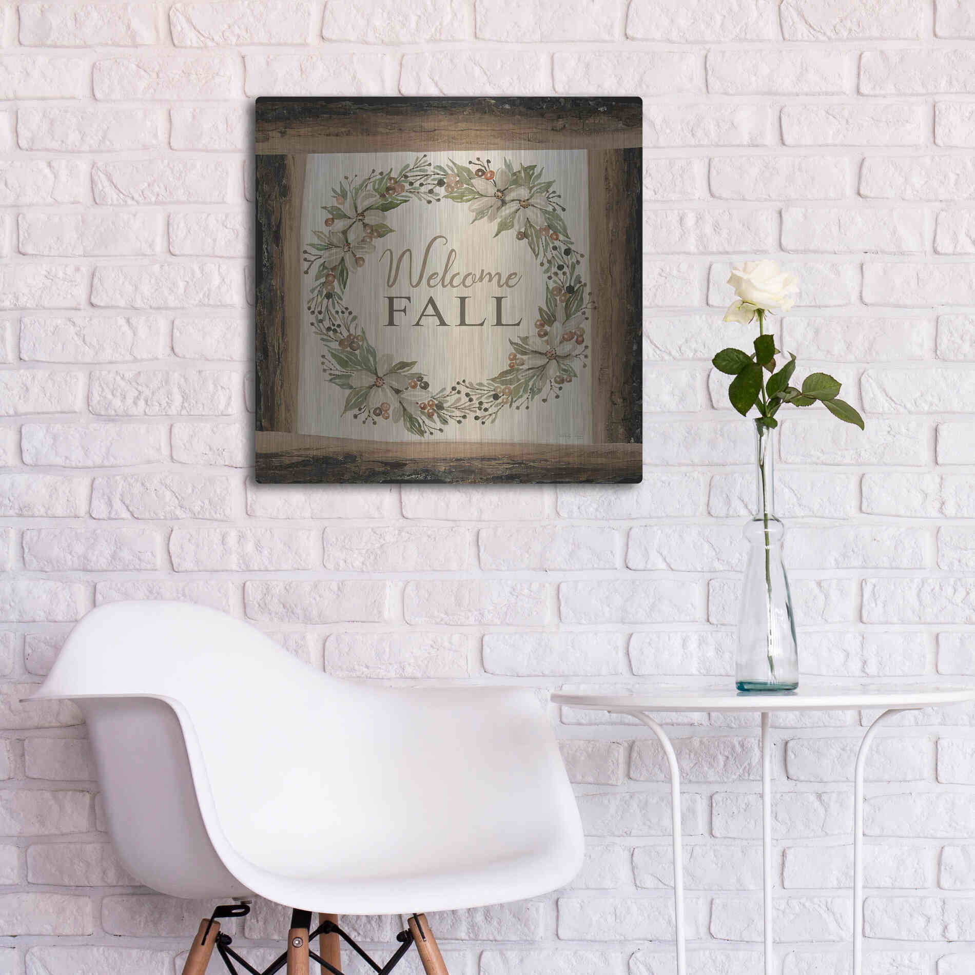 Luxe Metal Art 'Welcome Fall Wreath' by Cindy Jacobs, Metal Wall Art,24x24