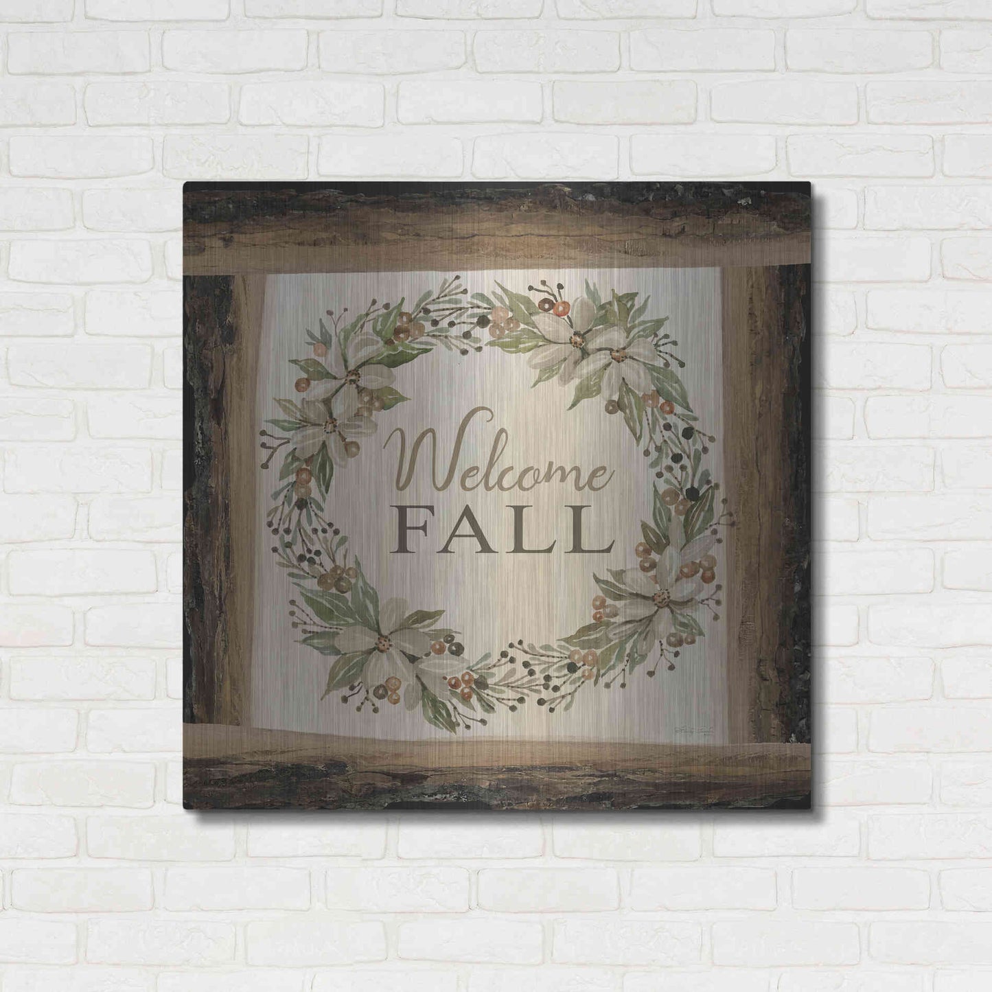 Luxe Metal Art 'Welcome Fall Wreath' by Cindy Jacobs, Metal Wall Art,36x36