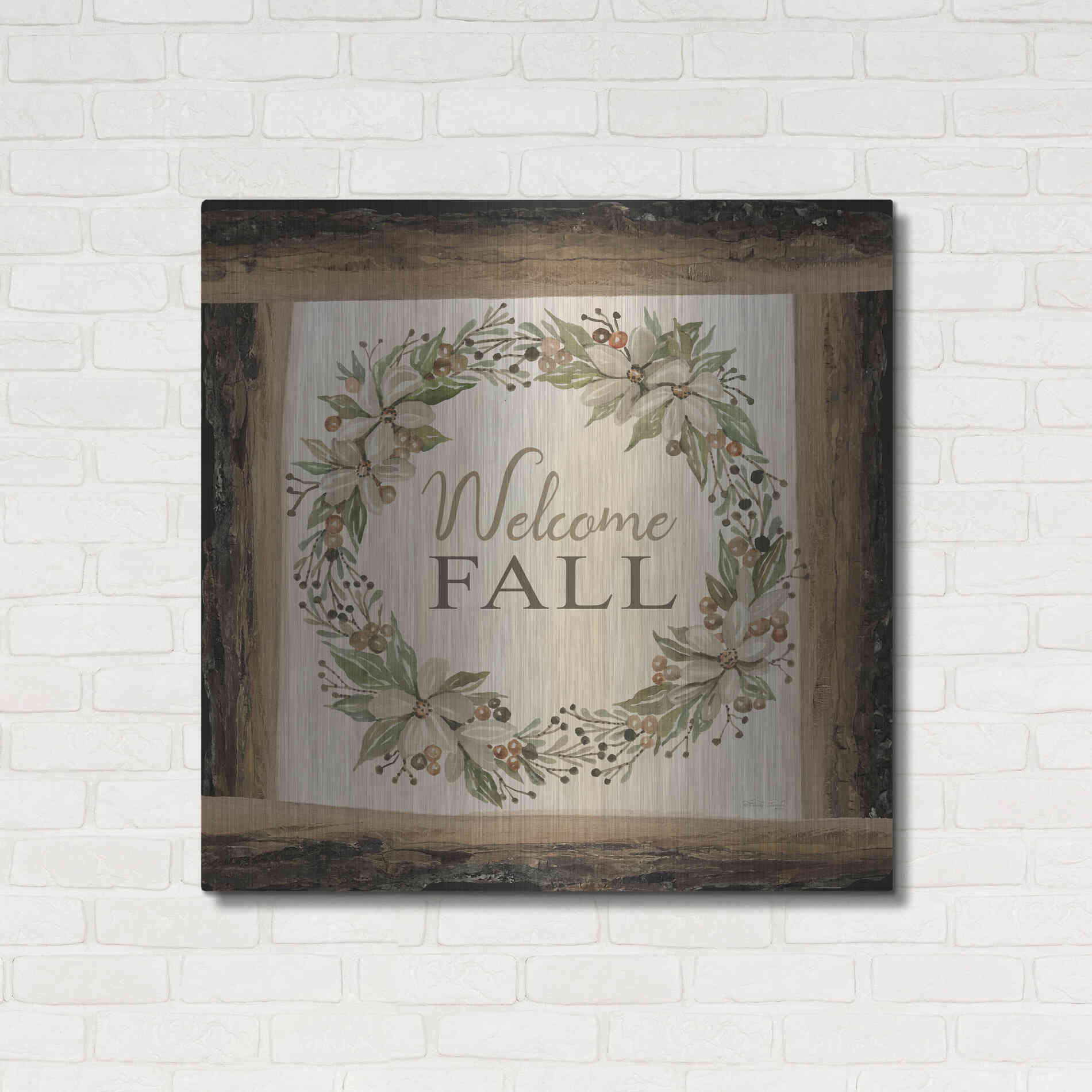 Luxe Metal Art 'Welcome Fall Wreath' by Cindy Jacobs, Metal Wall Art,36x36