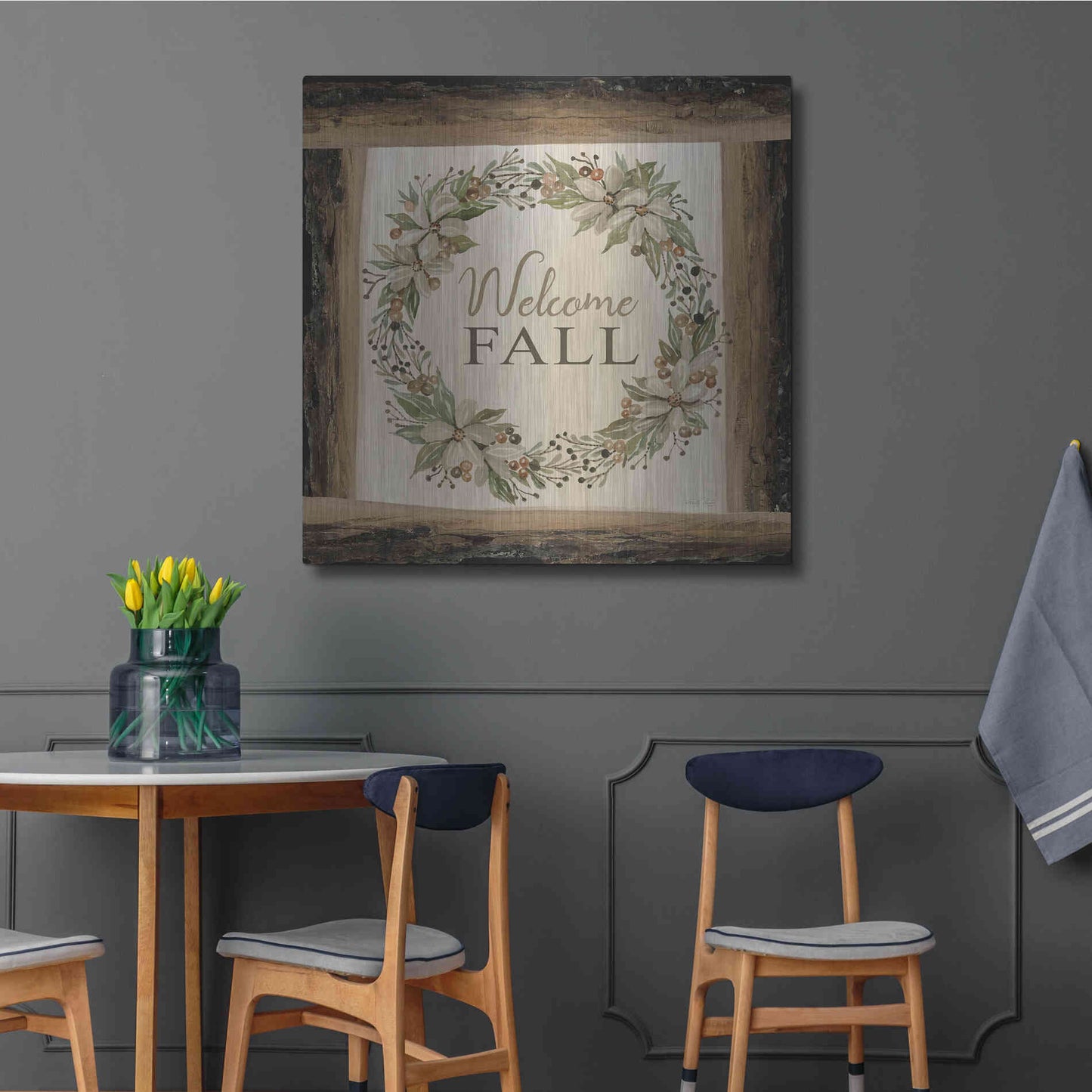 Luxe Metal Art 'Welcome Fall Wreath' by Cindy Jacobs, Metal Wall Art,36x36