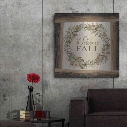 Luxe Metal Art 'Welcome Fall Wreath' by Cindy Jacobs, Metal Wall Art,36x36