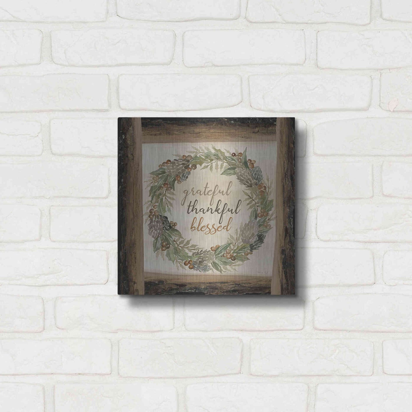 Luxe Metal Art 'Thankful Fall Wreath' by Cindy Jacobs, Metal Wall Art,12x12