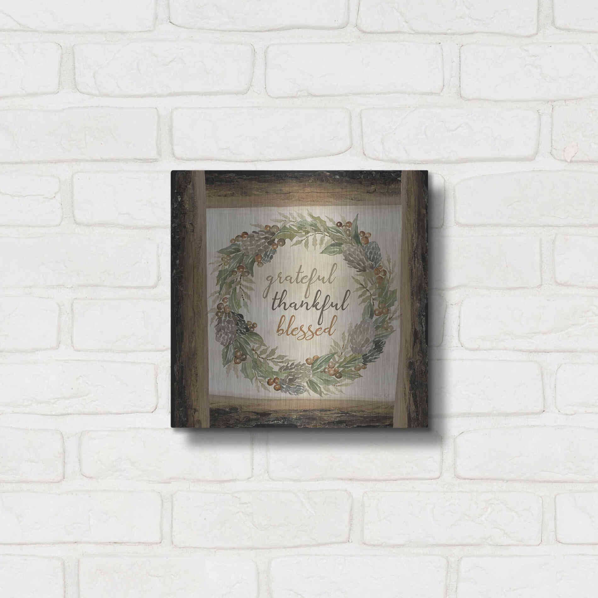 Luxe Metal Art 'Thankful Fall Wreath' by Cindy Jacobs, Metal Wall Art,12x12