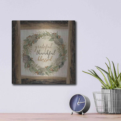 Luxe Metal Art 'Thankful Fall Wreath' by Cindy Jacobs, Metal Wall Art,12x12