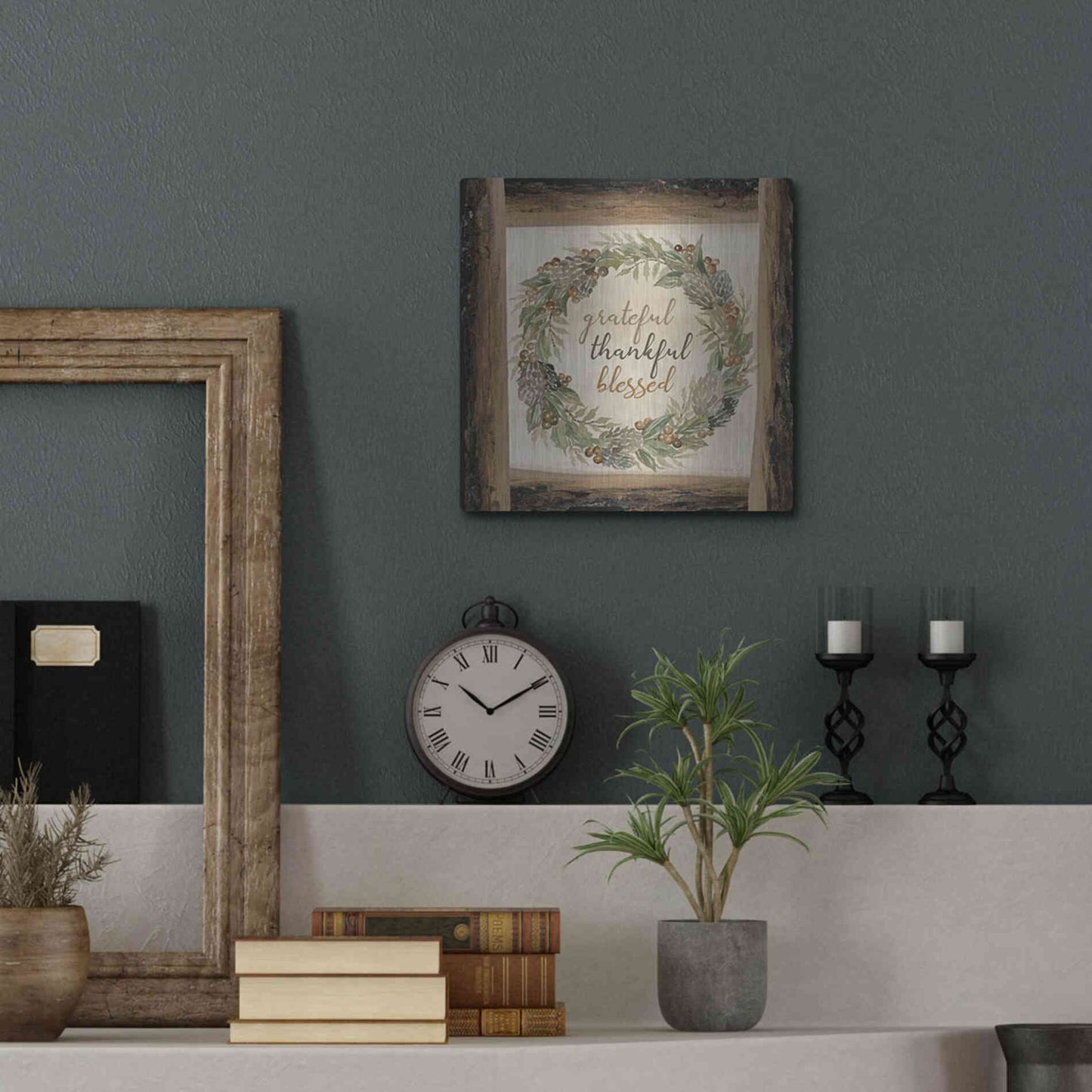 Luxe Metal Art 'Thankful Fall Wreath' by Cindy Jacobs, Metal Wall Art,12x12
