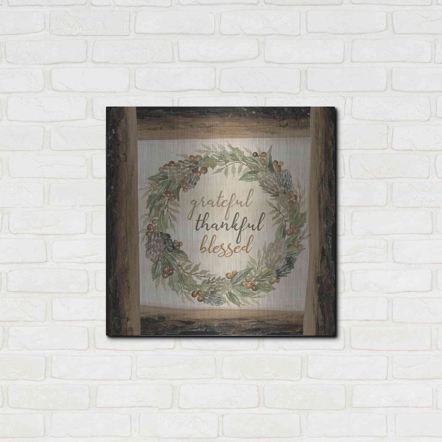 Luxe Metal Art 'Thankful Fall Wreath' by Cindy Jacobs, Metal Wall Art,24x24