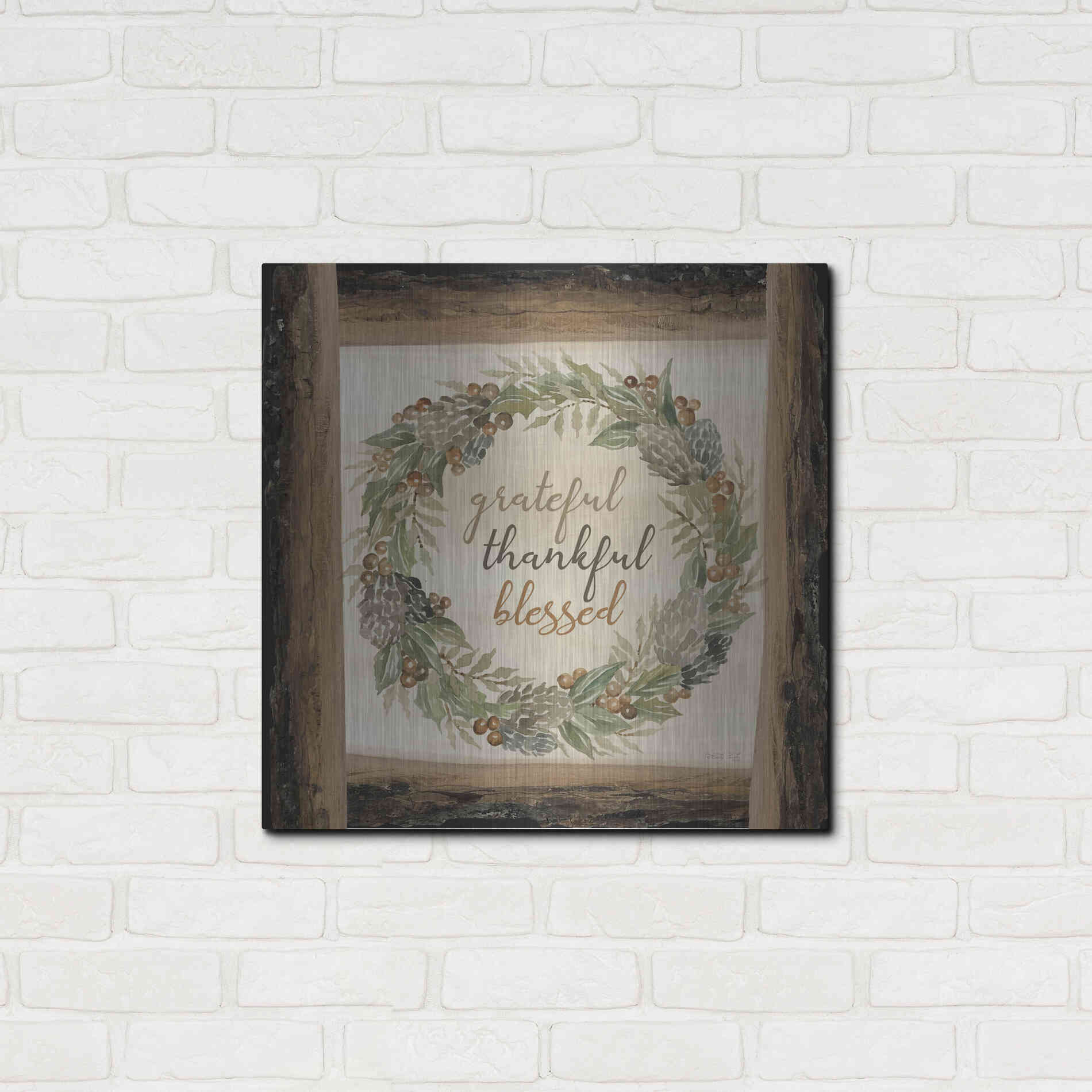 Luxe Metal Art 'Thankful Fall Wreath' by Cindy Jacobs, Metal Wall Art,24x24
