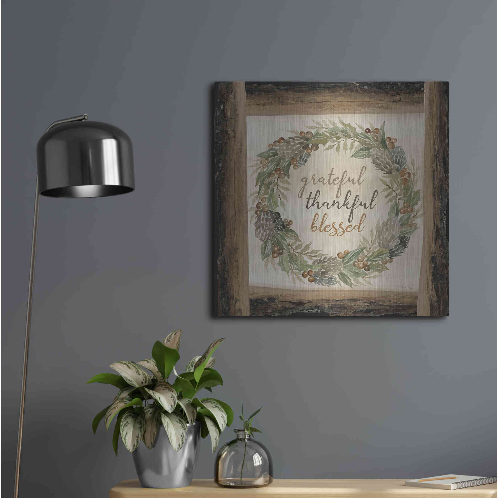 Luxe Metal Art 'Thankful Fall Wreath' by Cindy Jacobs, Metal Wall Art,24x24