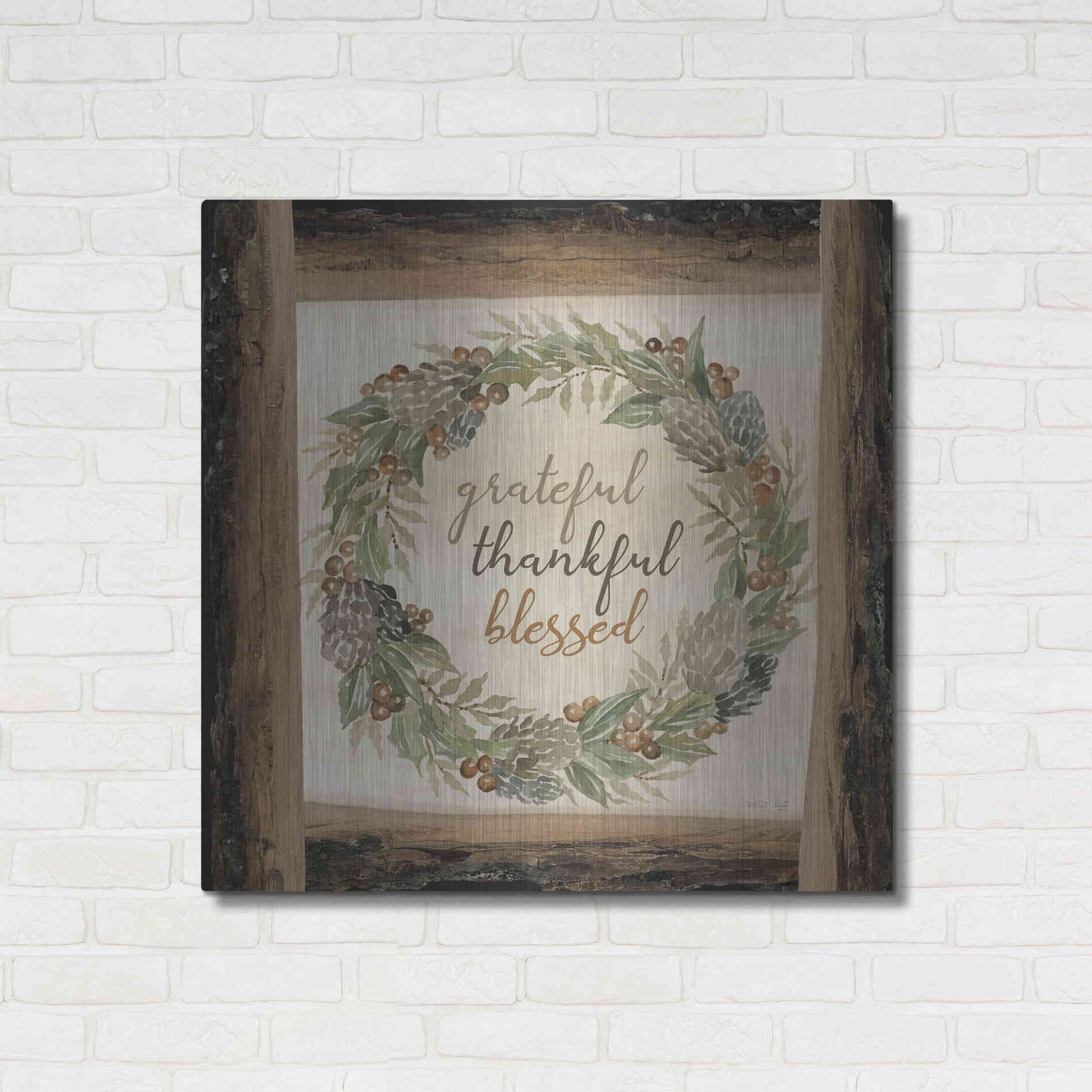 Luxe Metal Art 'Thankful Fall Wreath' by Cindy Jacobs, Metal Wall Art,36x36