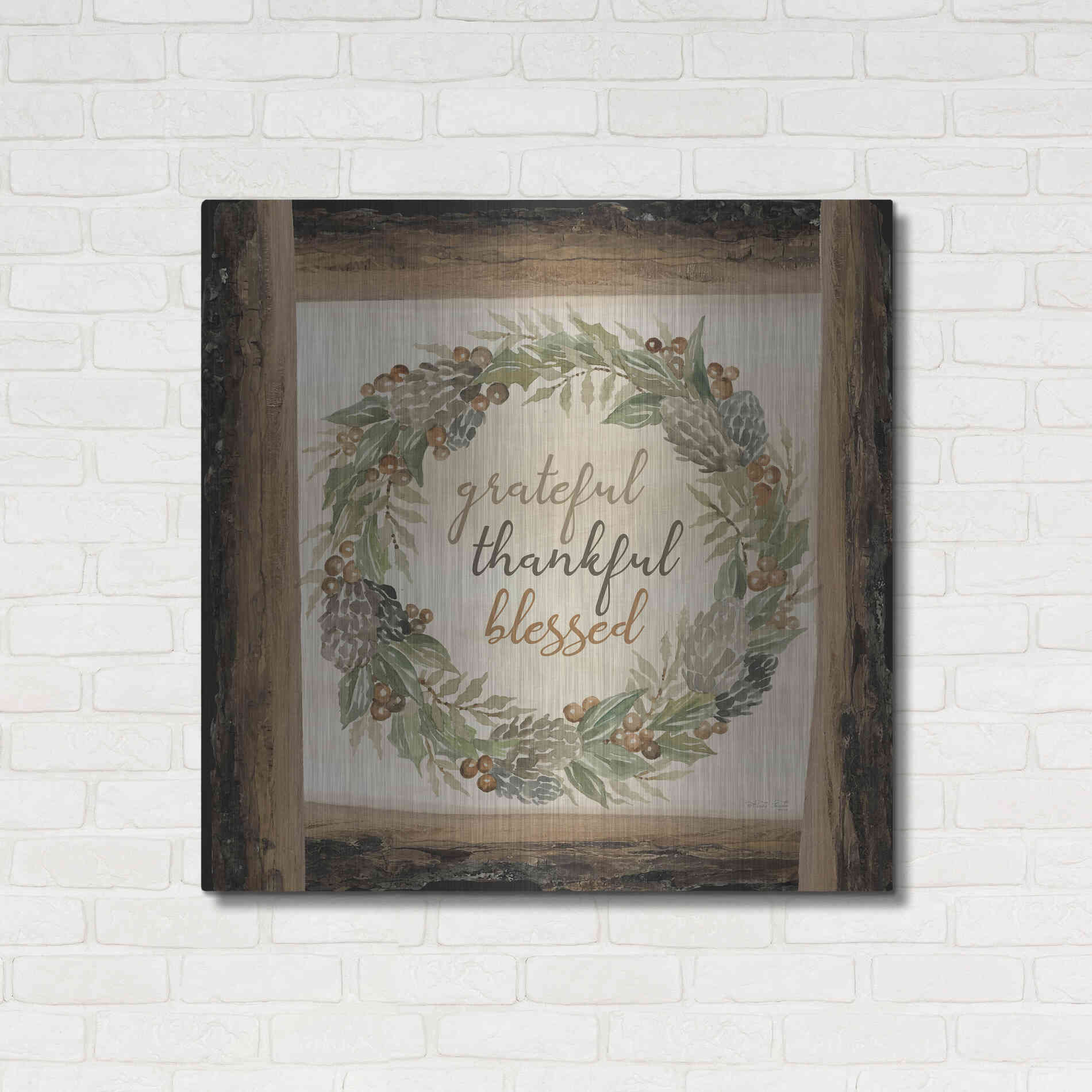 Luxe Metal Art 'Thankful Fall Wreath' by Cindy Jacobs, Metal Wall Art,36x36