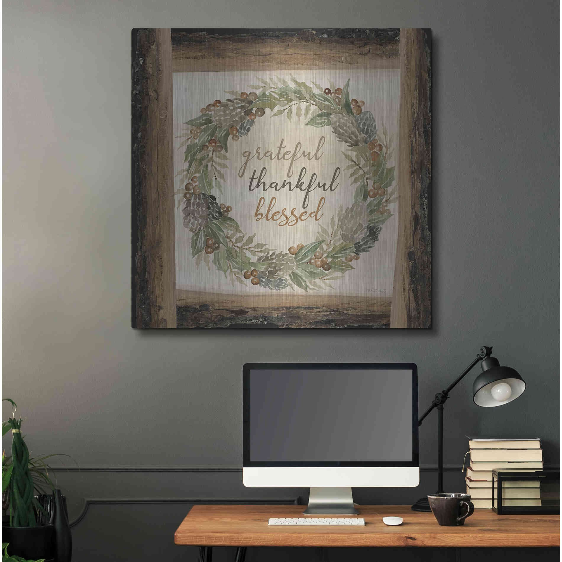 Luxe Metal Art 'Thankful Fall Wreath' by Cindy Jacobs, Metal Wall Art,36x36