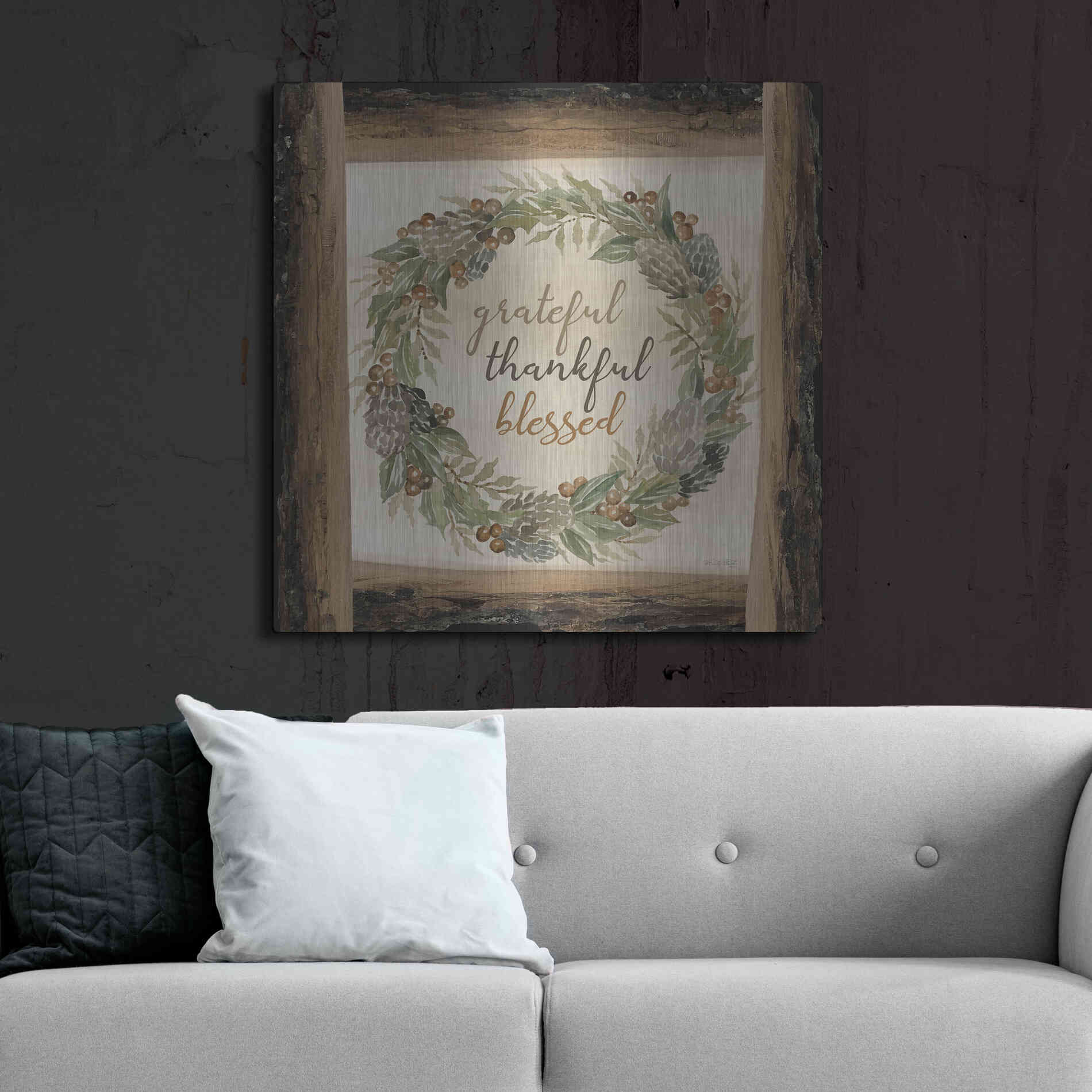 Luxe Metal Art 'Thankful Fall Wreath' by Cindy Jacobs, Metal Wall Art,36x36