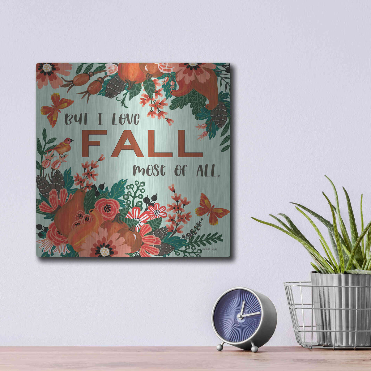 Luxe Metal Art 'I Love Fall' by Cindy Jacobs, Metal Wall Art,12x12