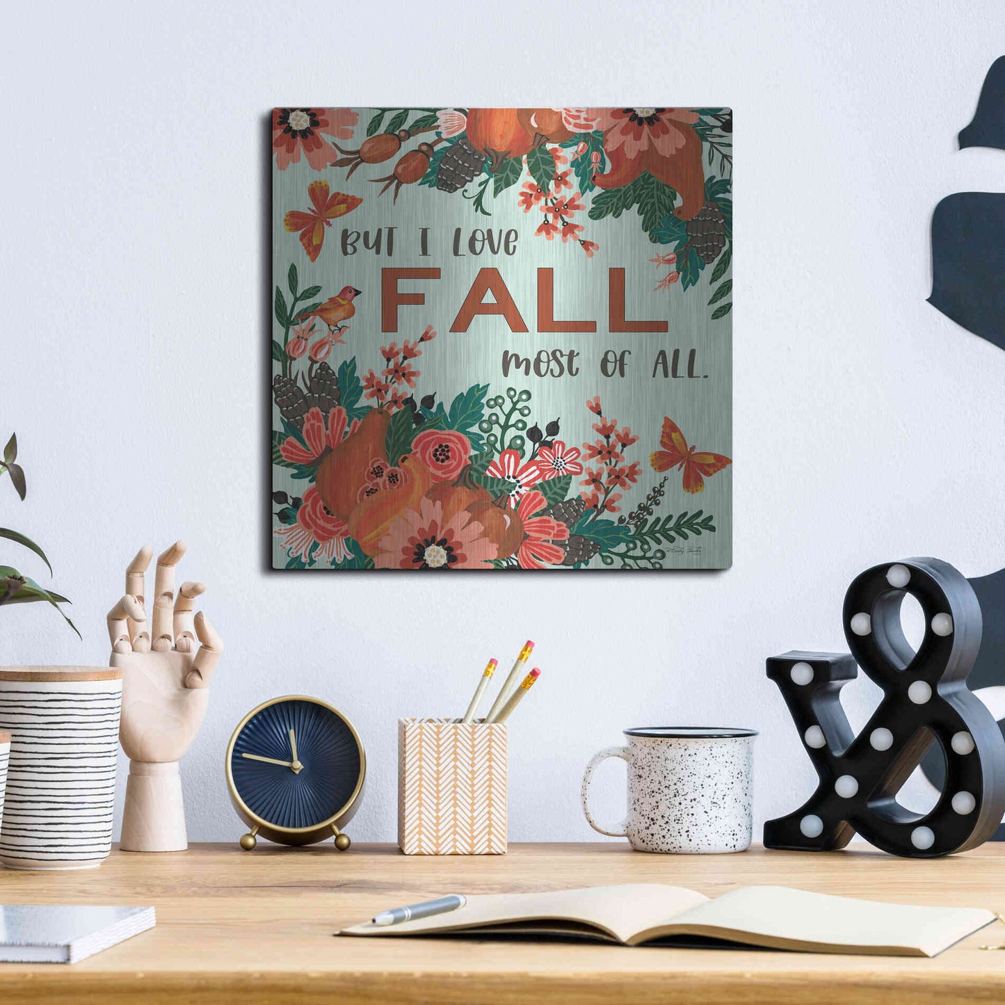 Luxe Metal Art 'I Love Fall' by Cindy Jacobs, Metal Wall Art,12x12