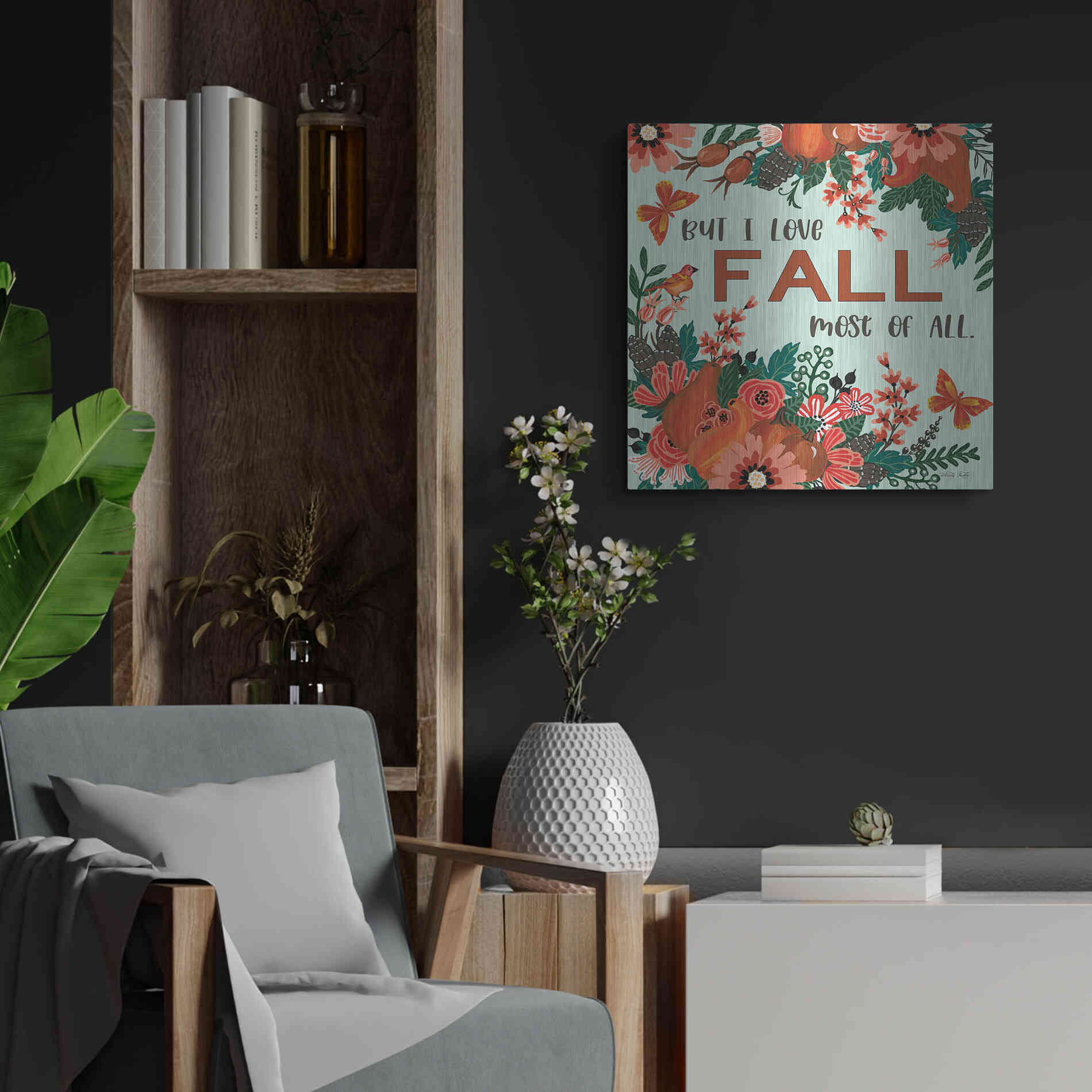 Luxe Metal Art 'I Love Fall' by Cindy Jacobs, Metal Wall Art,24x24