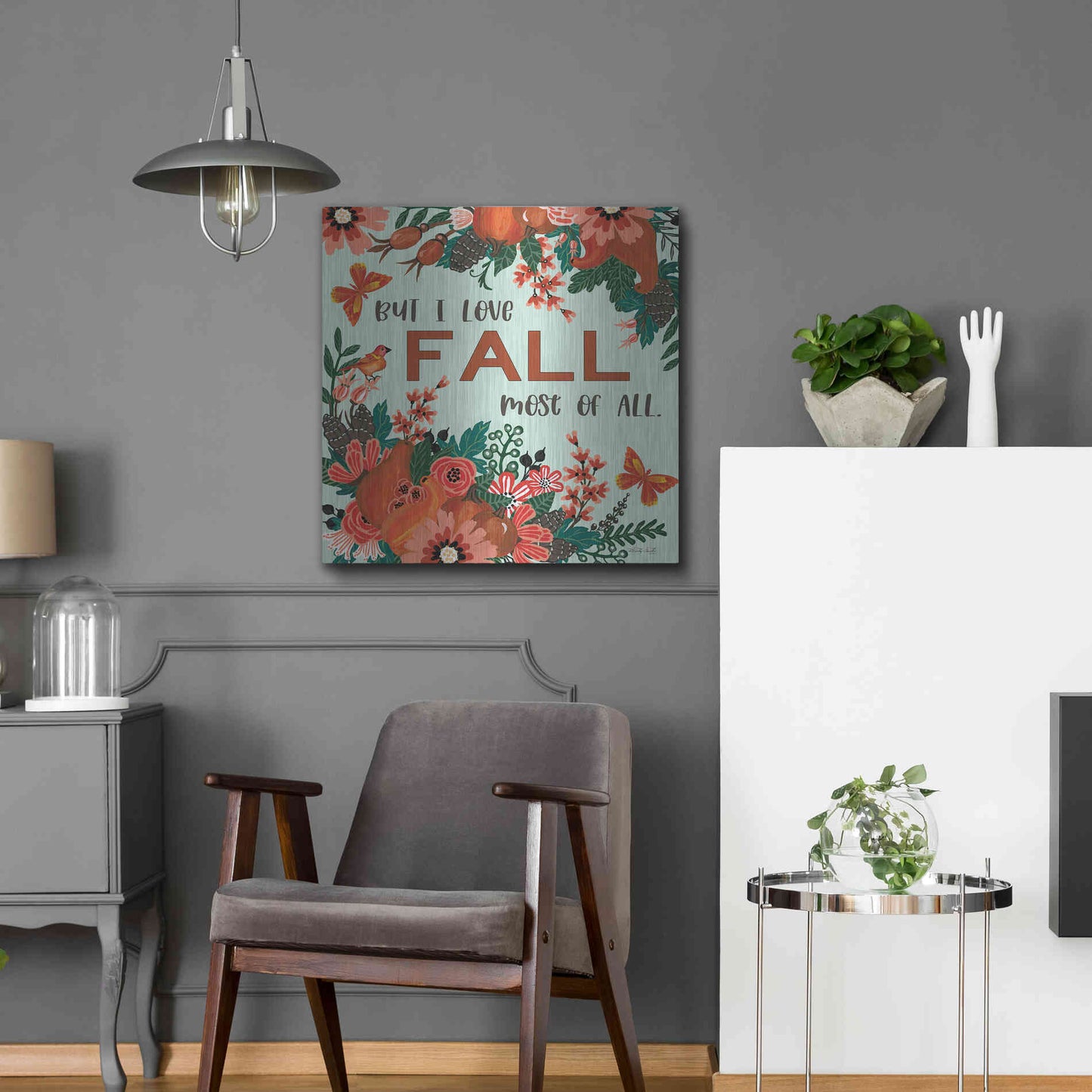 Luxe Metal Art 'I Love Fall' by Cindy Jacobs, Metal Wall Art,24x24
