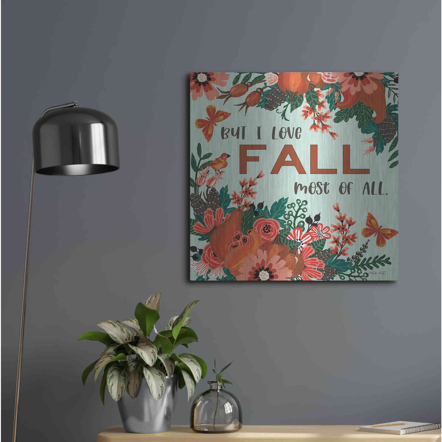 Luxe Metal Art 'I Love Fall' by Cindy Jacobs, Metal Wall Art,24x24