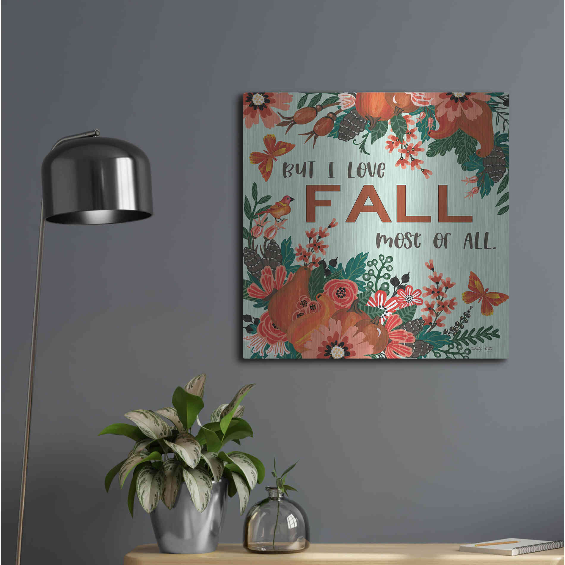 Luxe Metal Art 'I Love Fall' by Cindy Jacobs, Metal Wall Art,24x24
