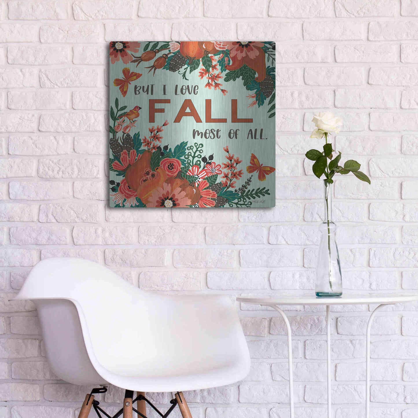 Luxe Metal Art 'I Love Fall' by Cindy Jacobs, Metal Wall Art,24x24