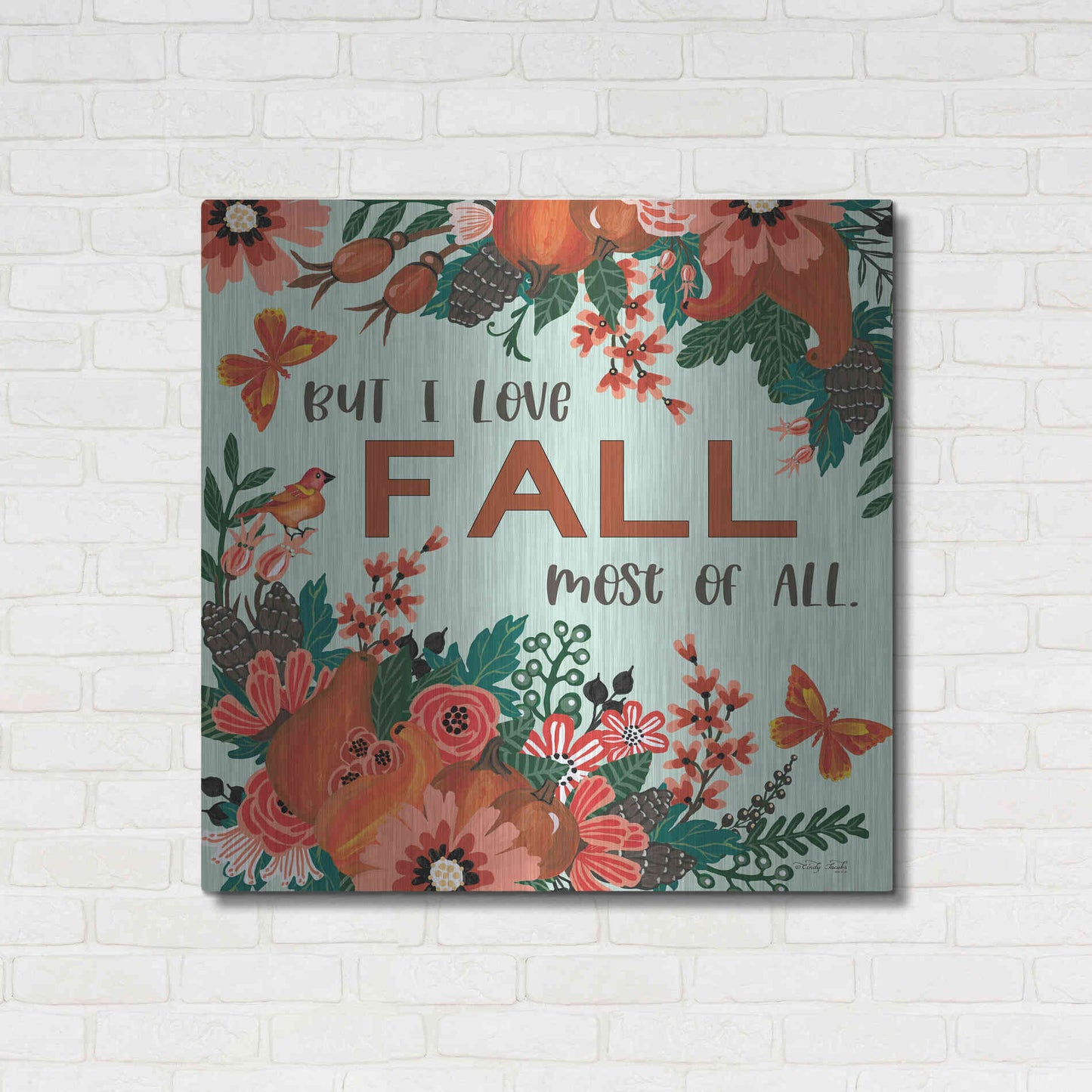 Luxe Metal Art 'I Love Fall' by Cindy Jacobs, Metal Wall Art,36x36