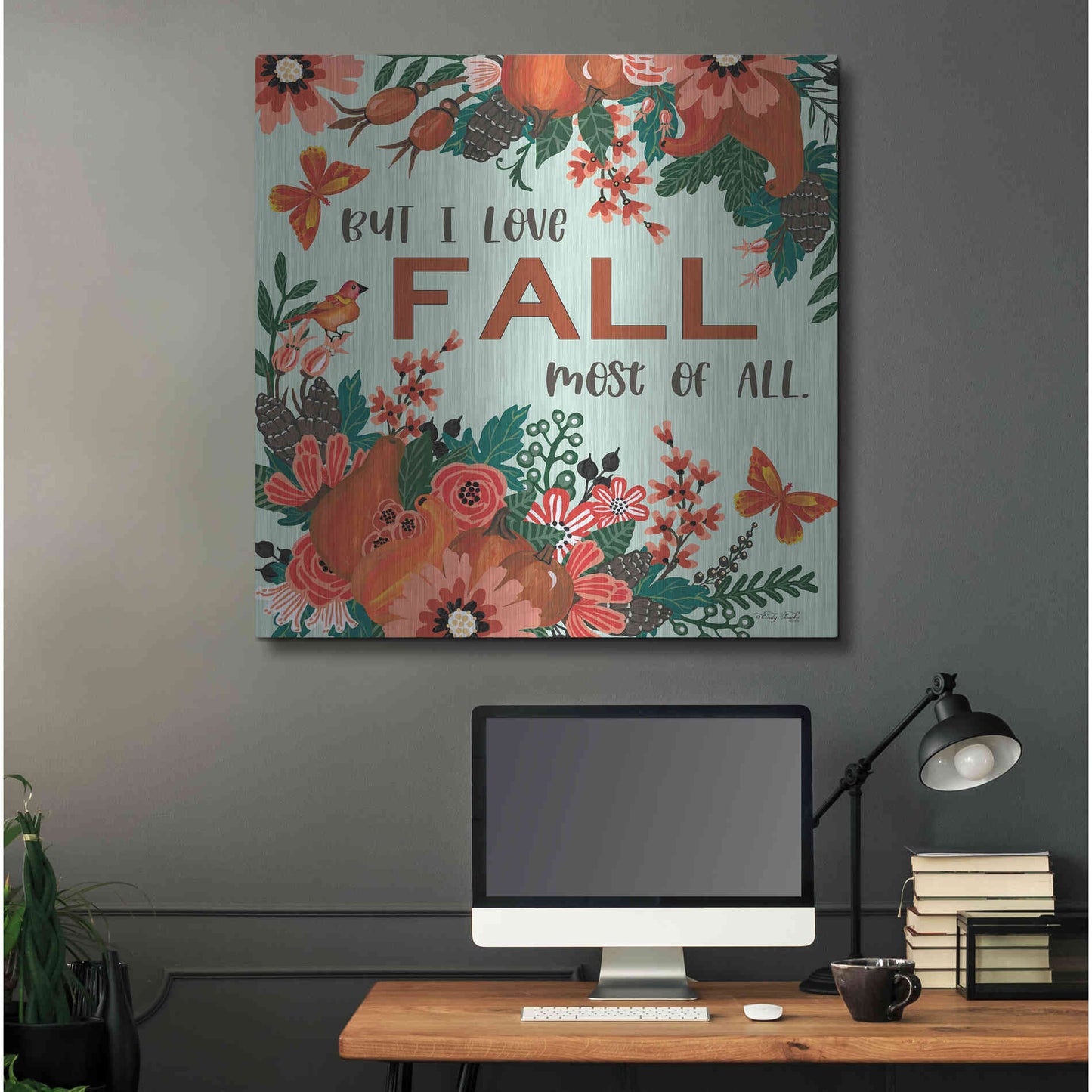 Luxe Metal Art 'I Love Fall' by Cindy Jacobs, Metal Wall Art,36x36
